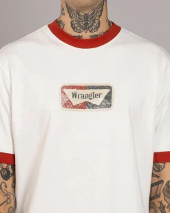 Tops & T-Shirts*Wrangler Gas Ringer T-Shirt Vintage White