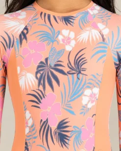Surf|Wetsuits & Surfsuits*Roxy Girls' Active Floral Long Sleeve Surfsuit Coral Chic Call Of The Wild