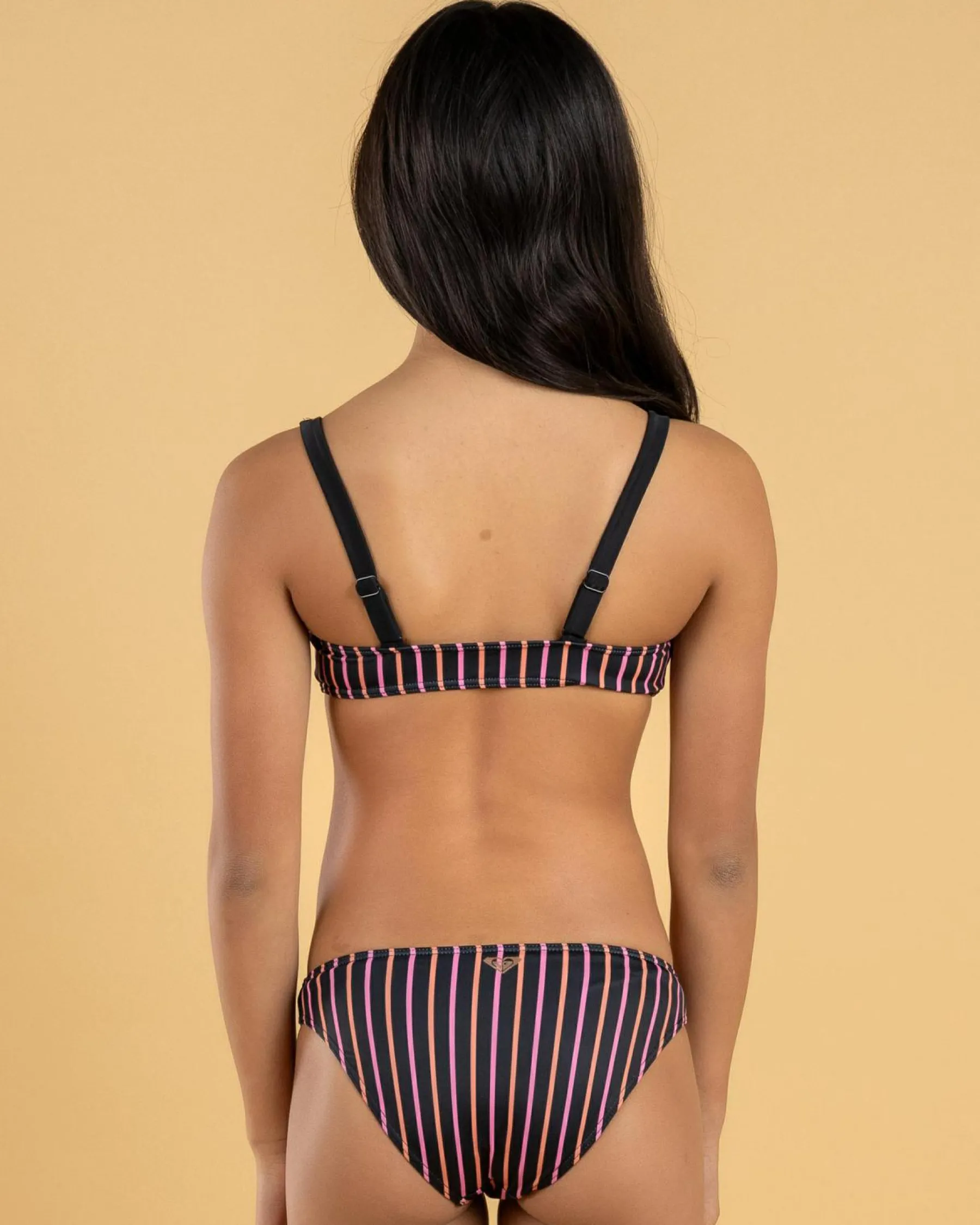Bikinis*Roxy Girls' Active Stripe Bralette Bikini Set Anthracite Bold Stripe