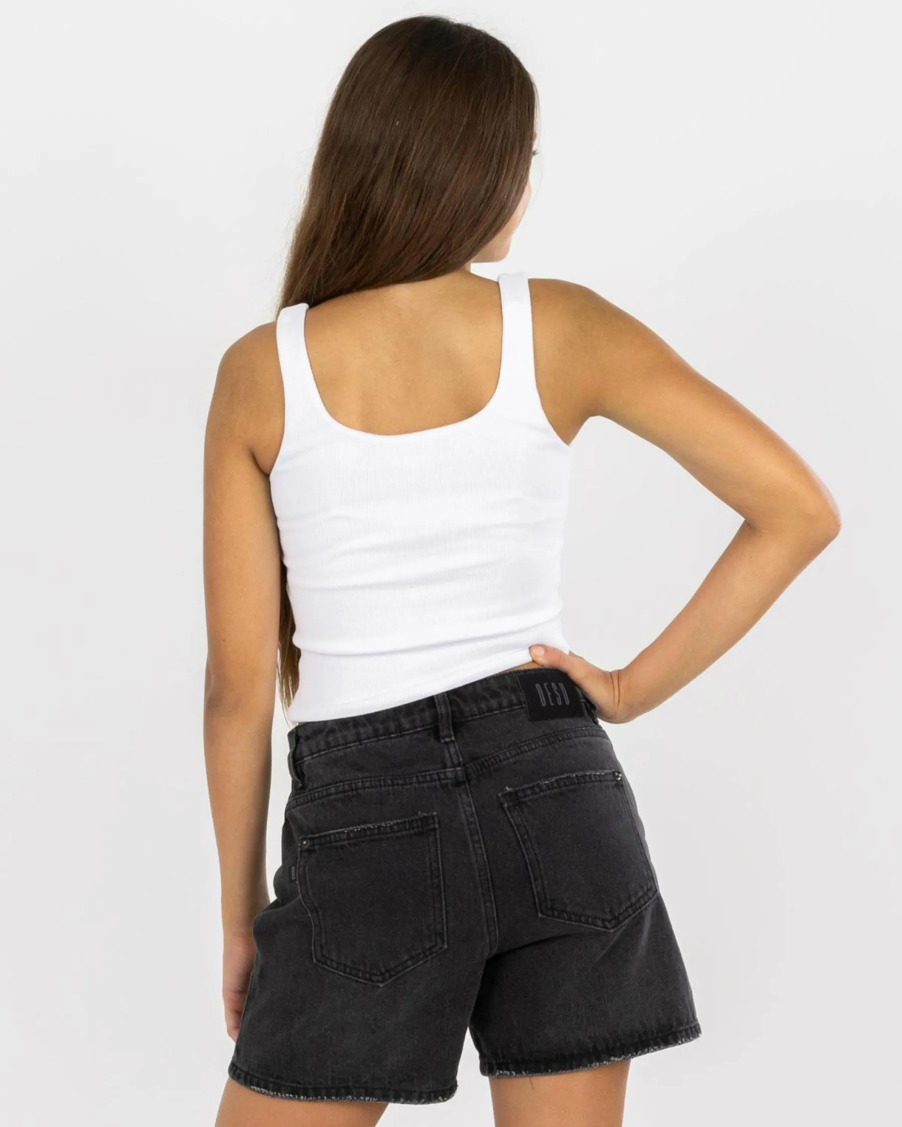 Tops*Mooloola Girls' Basic Square Neck Rib Tank Top White