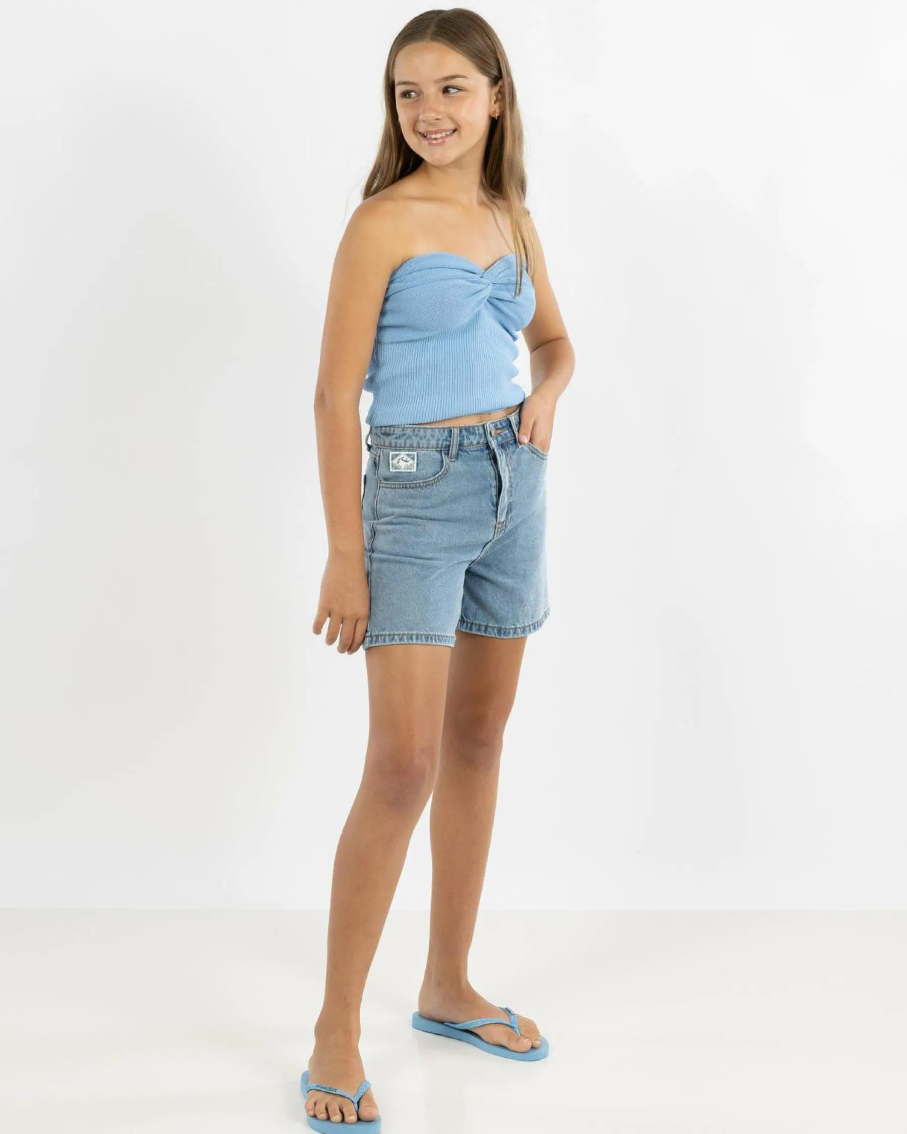 Denim|Bottoms*Rusty Girls' Cyprus High Denim Shorts Middy Blue