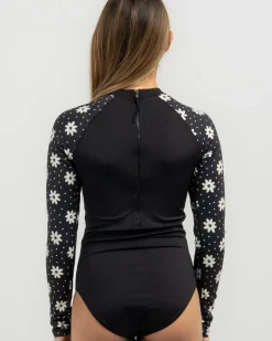 One Pieces*Billabong Girls' Flowers In The Sky Long Sleeve Surfsuit Black