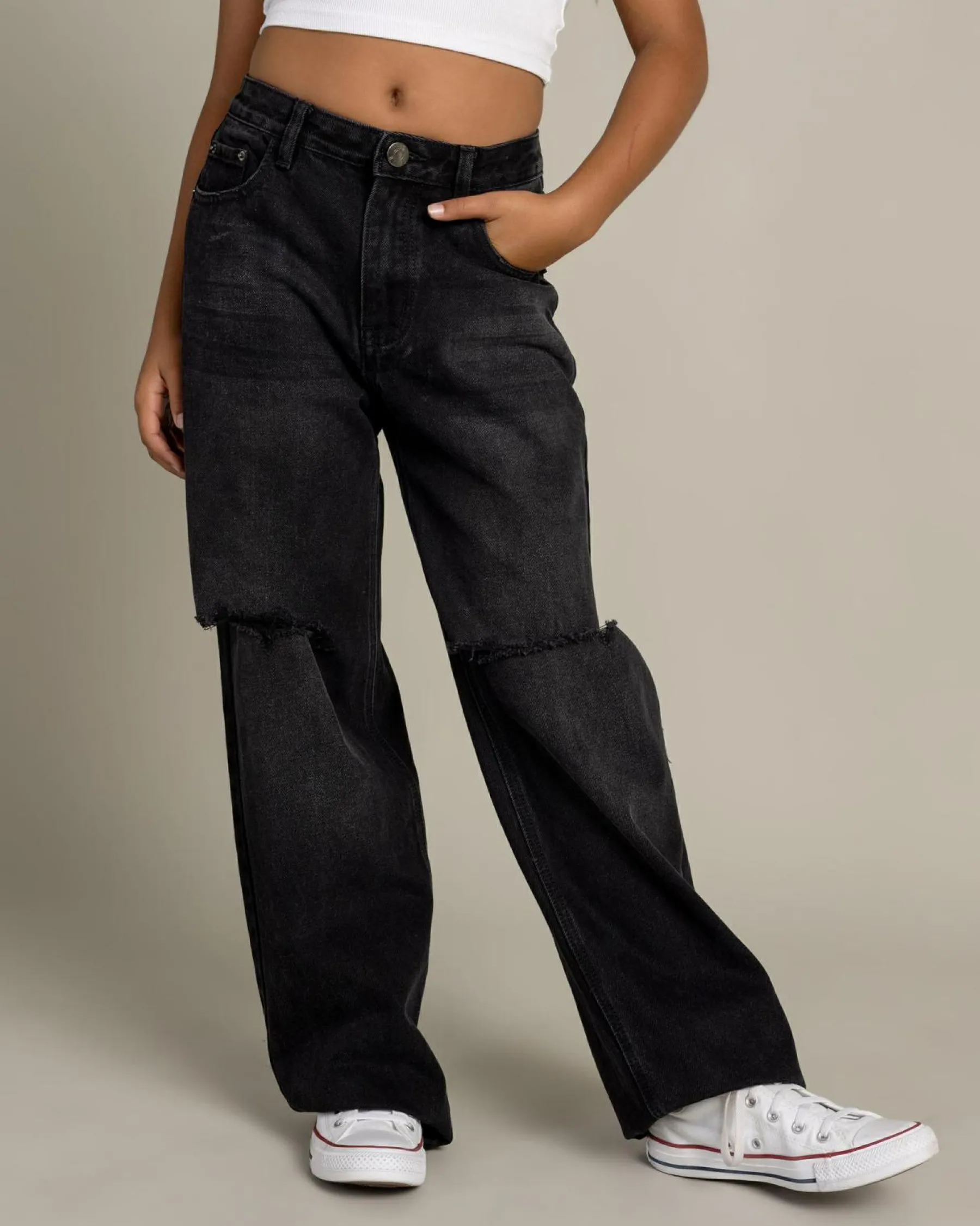 Jeans|Denim*DESU Girls' Stones Straight Leg Jeans Distressed Black