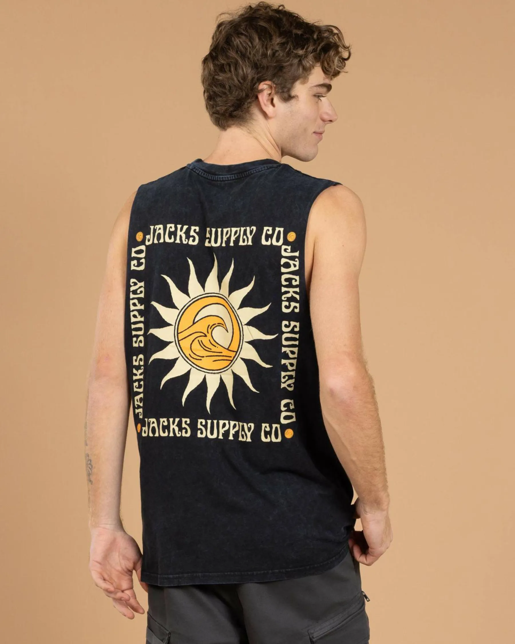Tops & T-Shirts*Jacks Golden Glow Muscle Tank Navy Acid