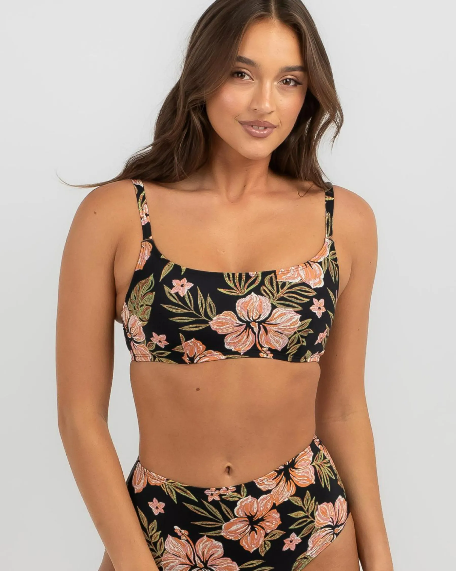 Bikinis*Billabong Hooked On Tropics Mia DD Bikini Top Black