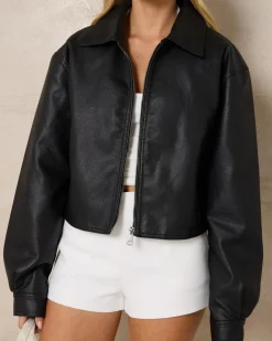 Jackets & Coats*Ava And Ever Jett Faux Leather Jacket Matte Black