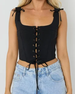 Tops*Ava And Ever Joey Lace Up Corset Top Black