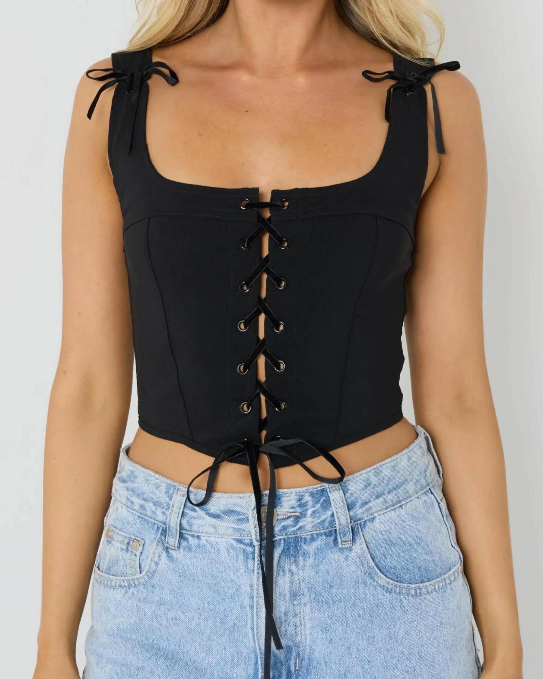 Tops*Ava And Ever Joey Lace Up Corset Top Black