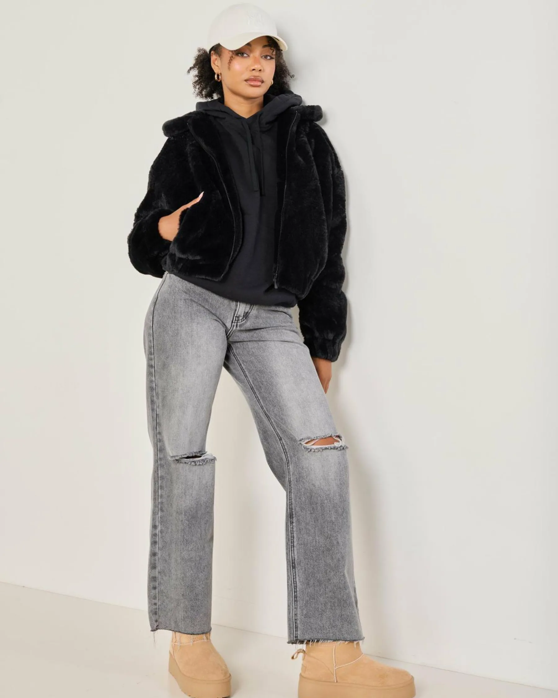 Jackets & Coats*Ava And Ever Kick On Faux Fur Jacket Black