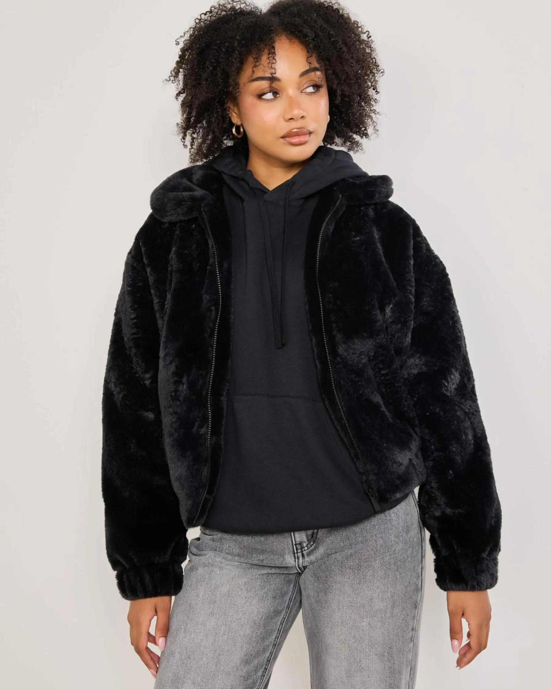 Jackets & Coats*Ava And Ever Kick On Faux Fur Jacket Black