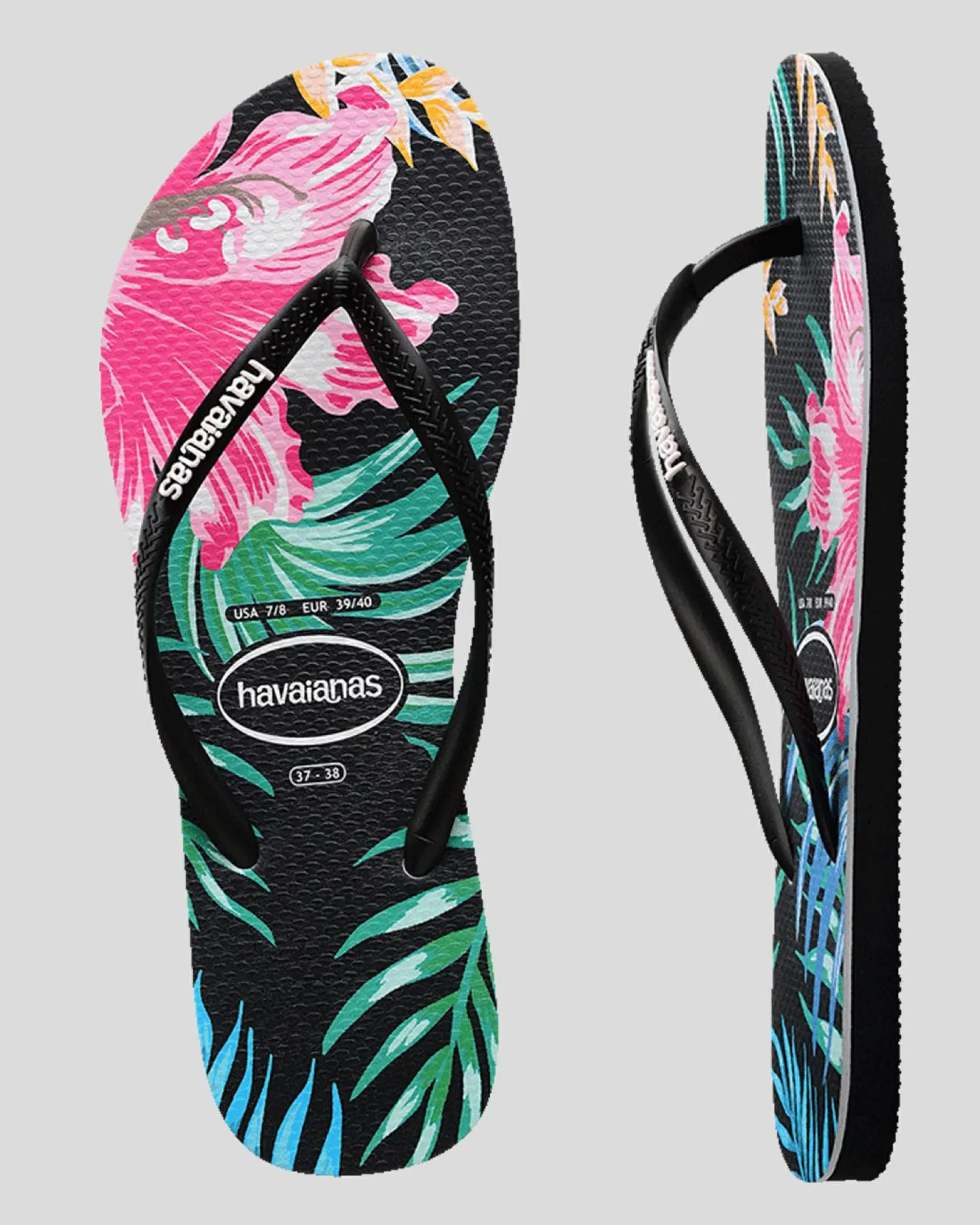 Flip Flops*Havaianas Kids' Slim Floral Palm Thongs Black