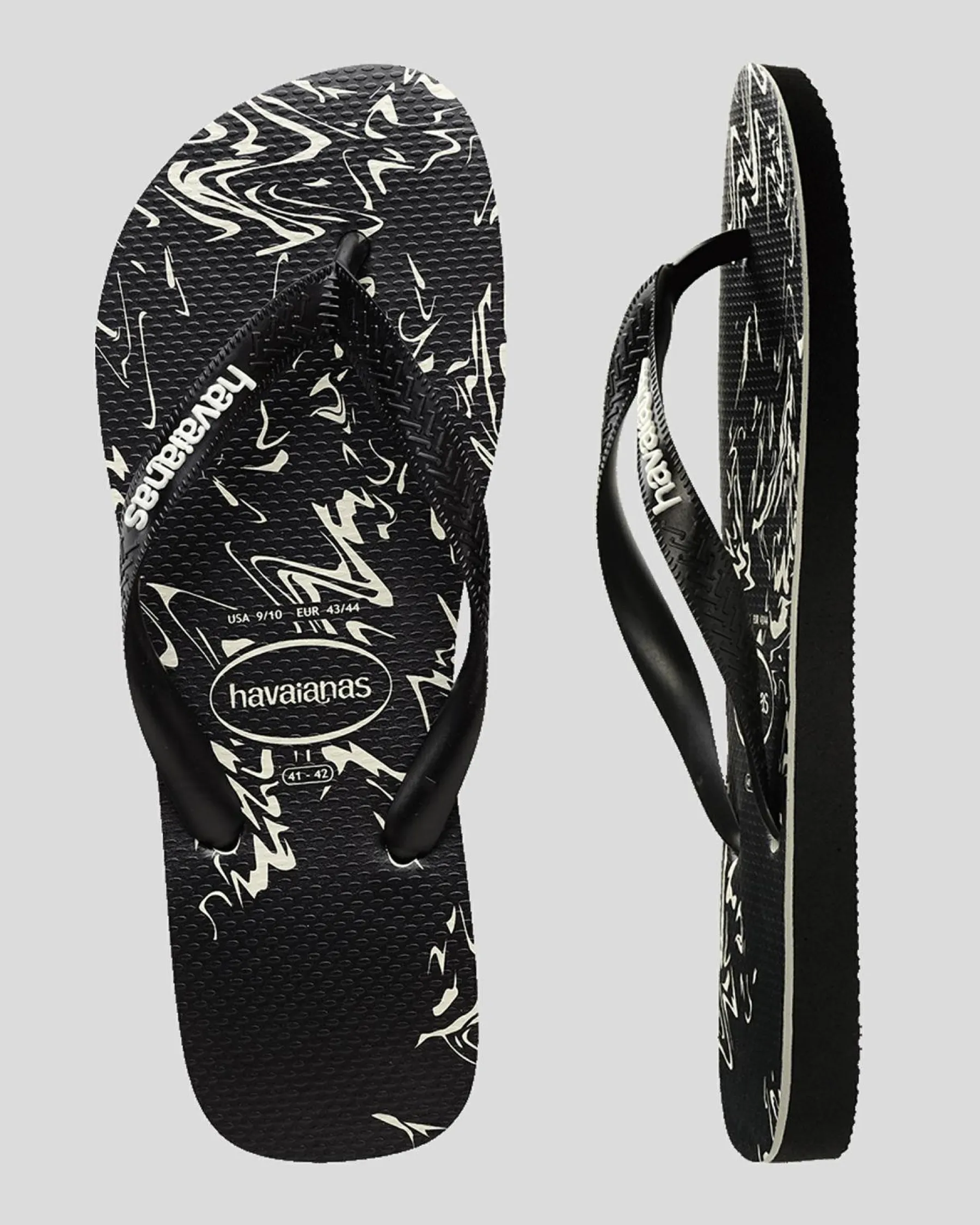 Flip Flops & Sandals*Havaianas Kids' Top Marble Thongs Black/black/white