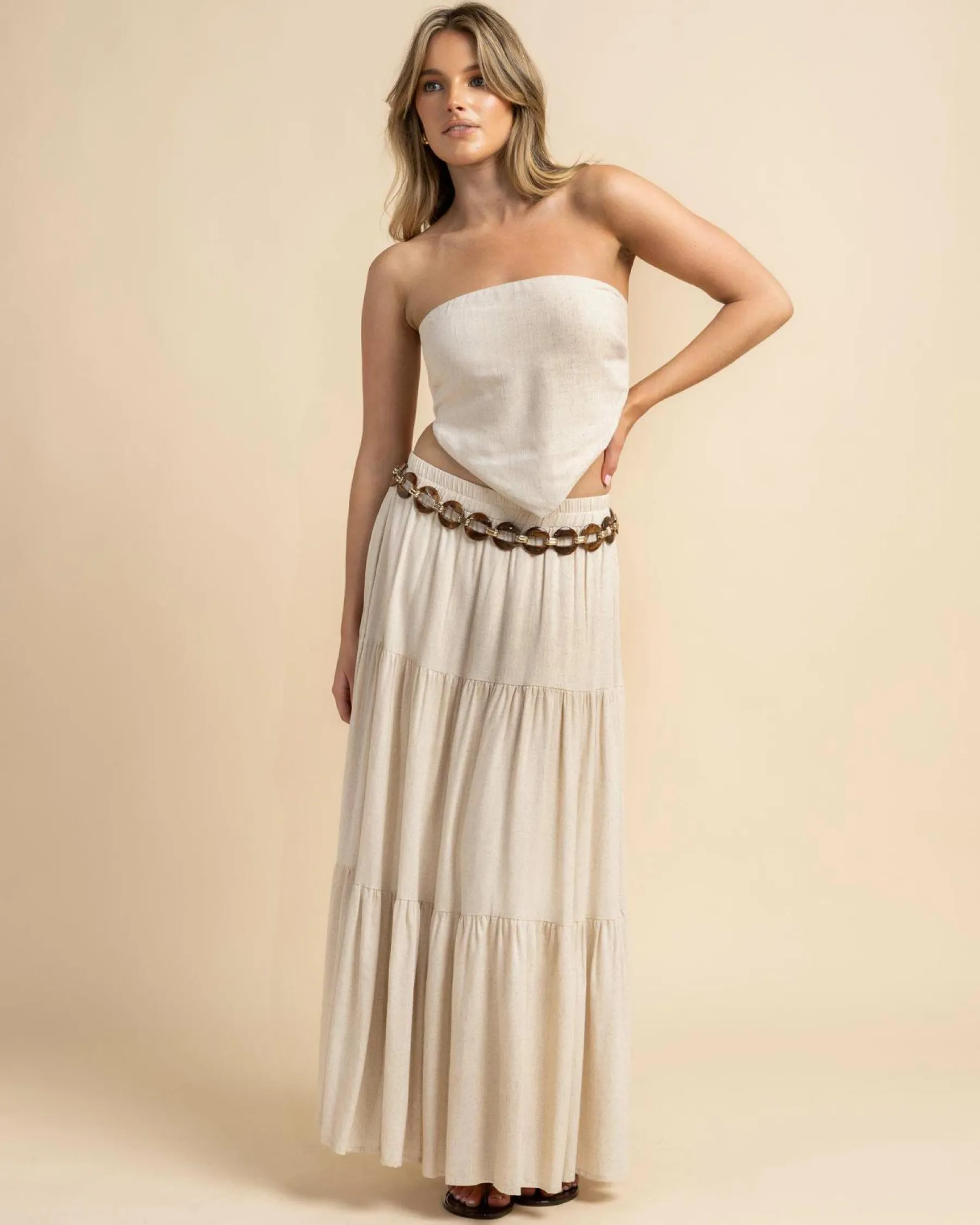 Sets|Linen Blend*Mooloola Lisa Hawaii Tube Top Natural Salt And Pepper