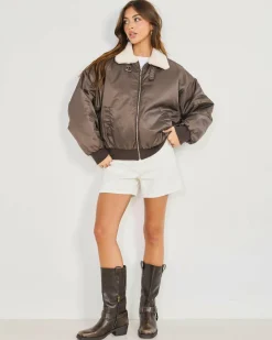 Jackets & Coats*Ava And Ever Malibu Bomber Jacket Chocolate