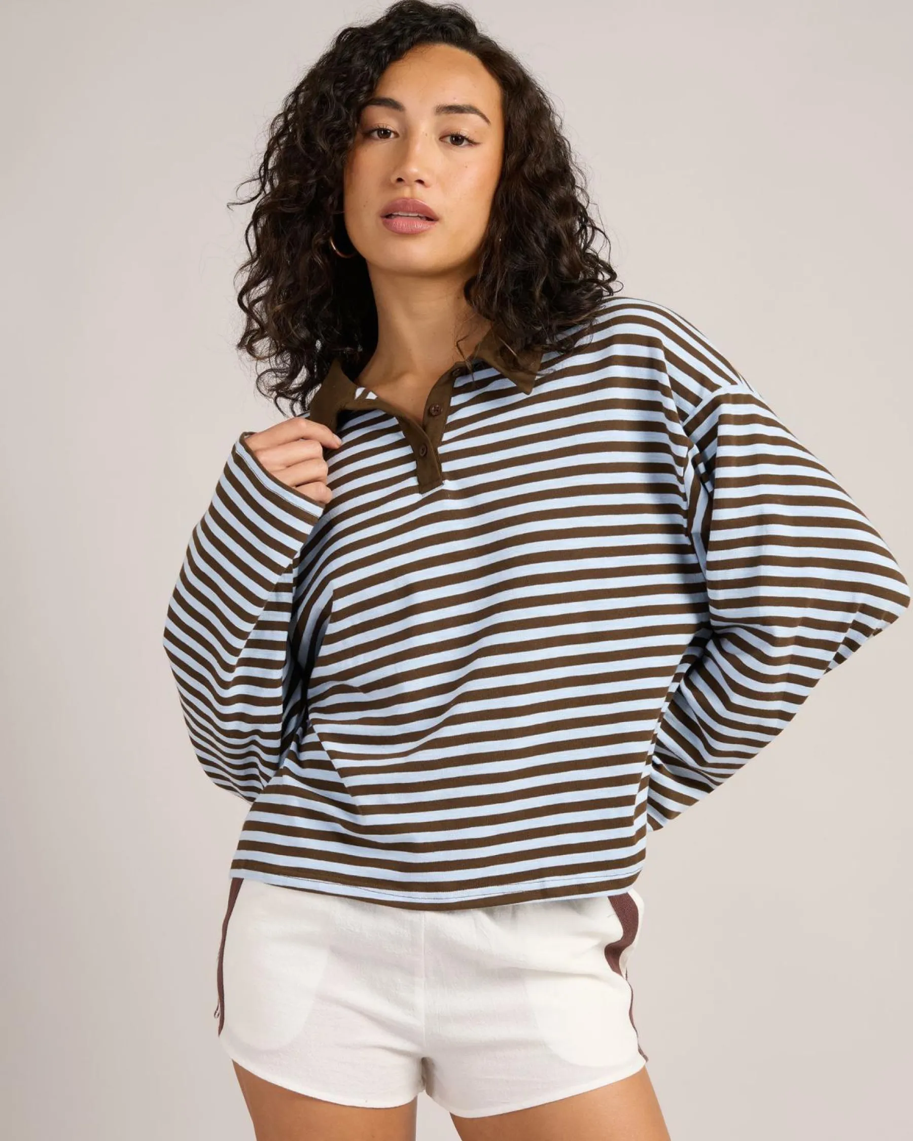 Tops*Mint Vanilla Mason Stripe Long Sleeve Top Blue Stripe