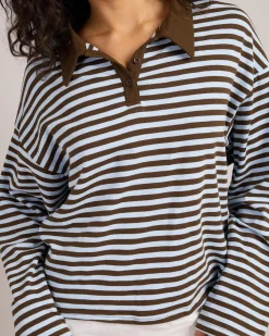 Tops*Mint Vanilla Mason Stripe Long Sleeve Top Blue Stripe