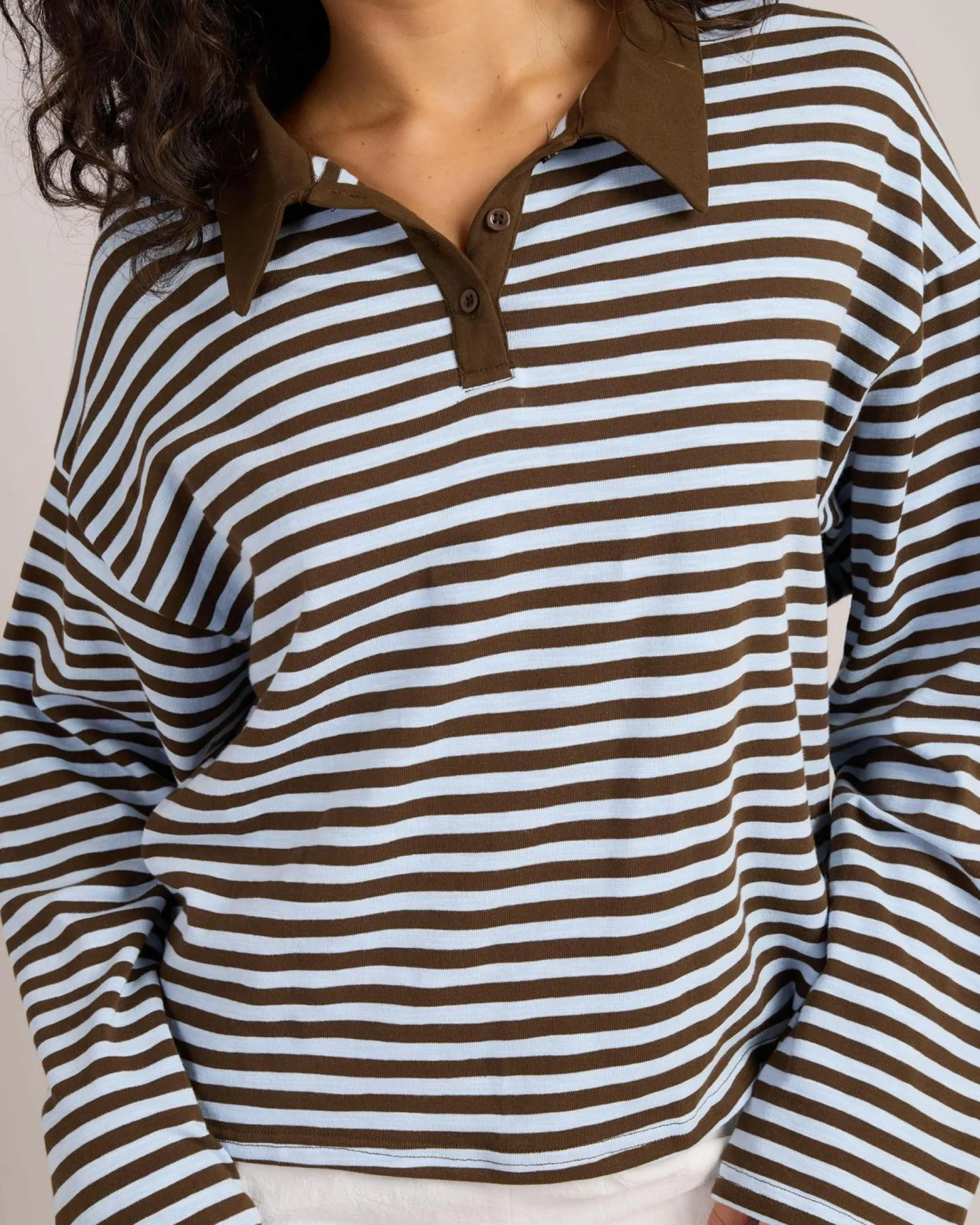 Tops*Mint Vanilla Mason Stripe Long Sleeve Top Blue Stripe