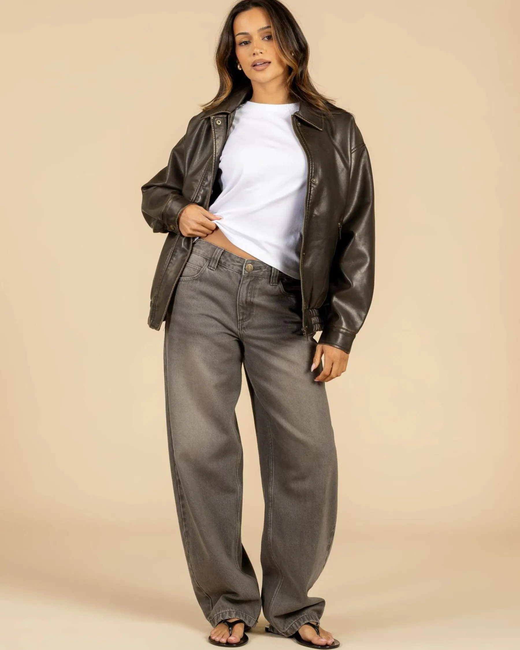Jackets & Coats*Ava And Ever Maverick Faux Leather Bomber Jacket Vintage Brown