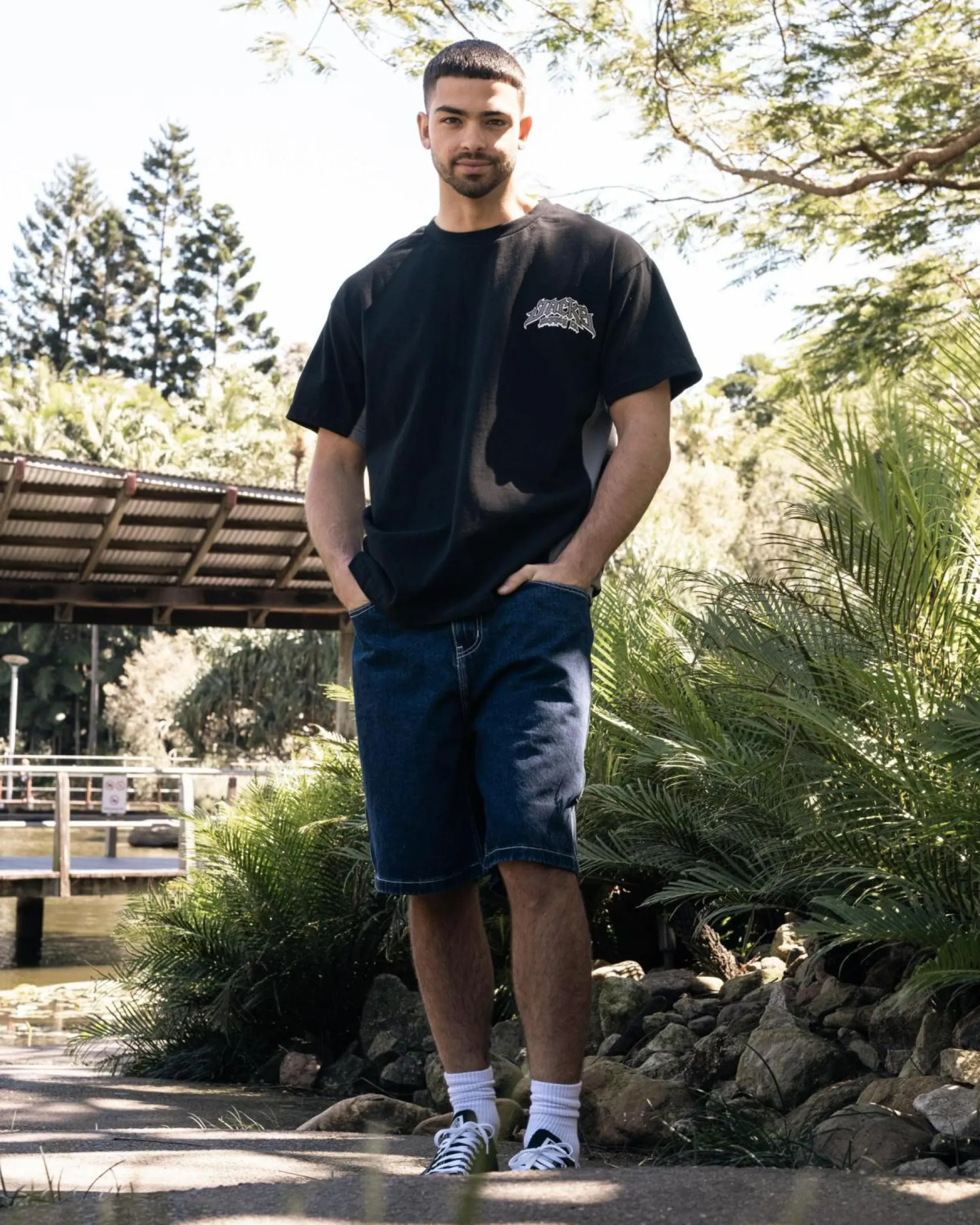 Hot Medina Script Denim Walk Shorts Denim|Shorts & Bottoms