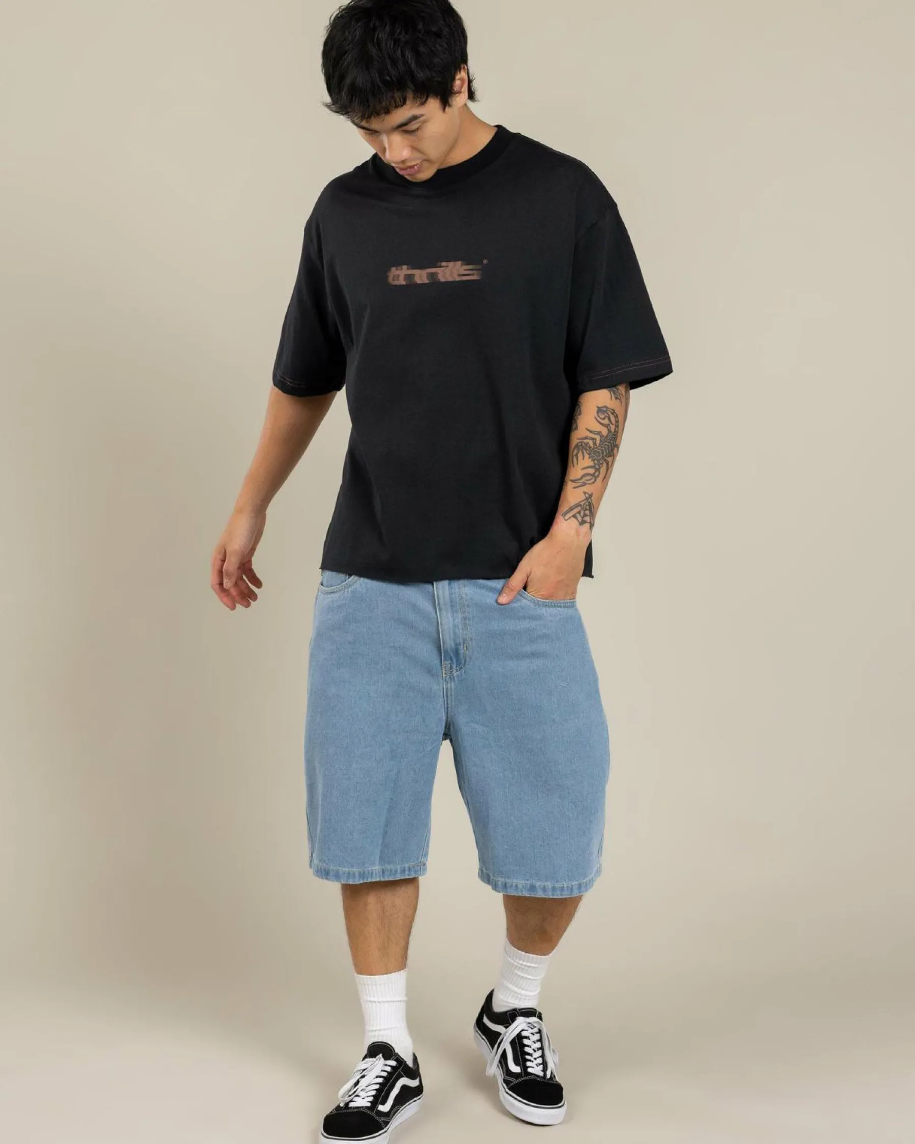 Tops & T-Shirts*Thrills Metamorphic Daze Box Fit Oversize Short T-Shirt Washed Black