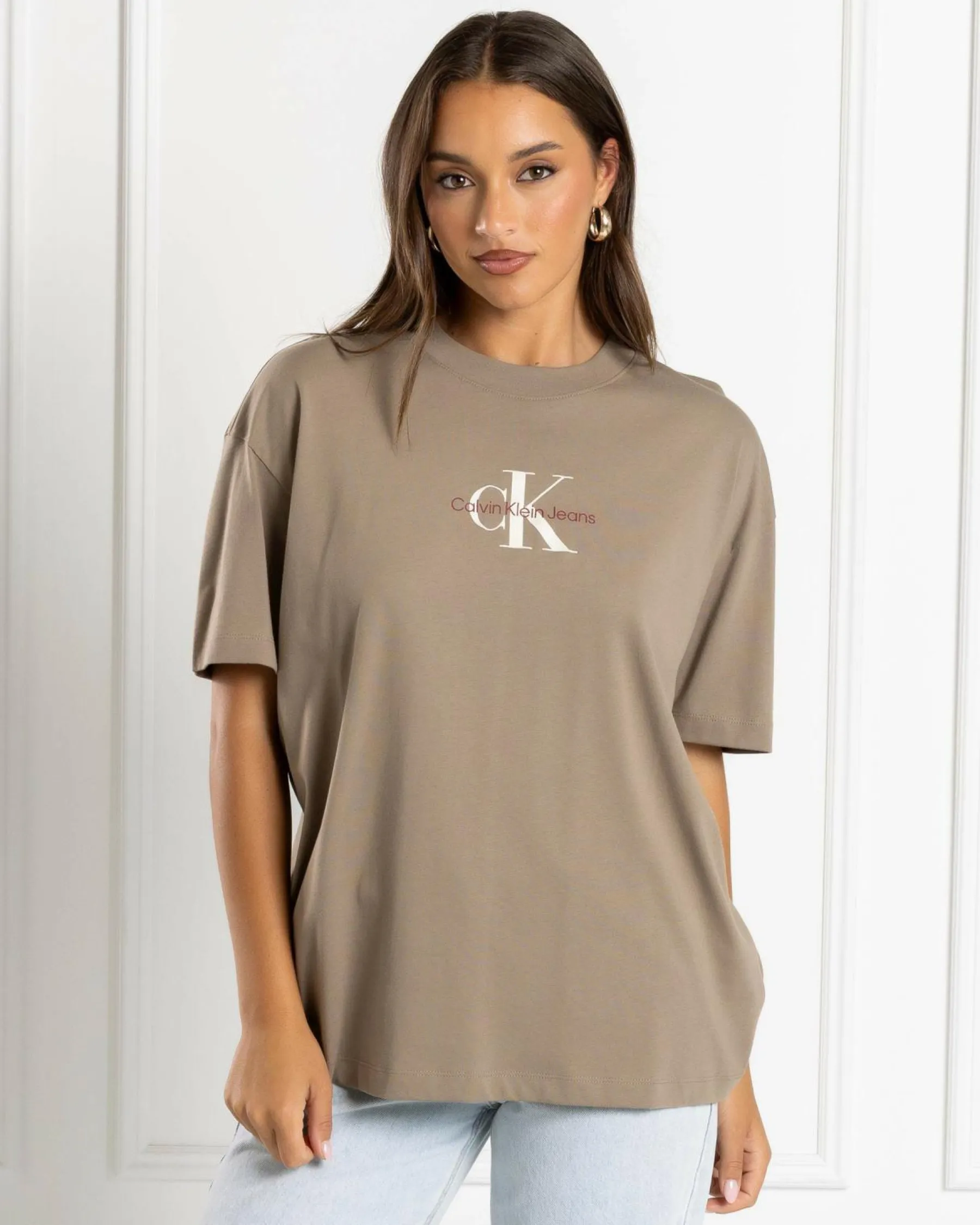 Tops*Calvin Klein Monologo Boyfriend T-Shirt Brindle