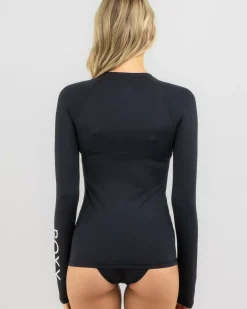 Rash Vests*Roxy New Essentials Long Sleeve Zipped Rash Vest Anthracite