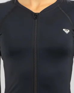 Rash Vests*Roxy New Essentials Long Sleeve Zipped Rash Vest Anthracite