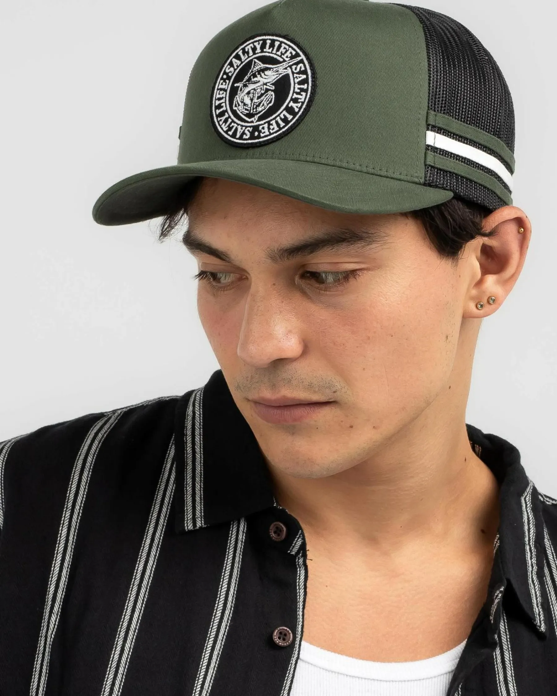 Headwear*Salty Life Once Bitten 3.0 Trucker Cap Army Green/black
