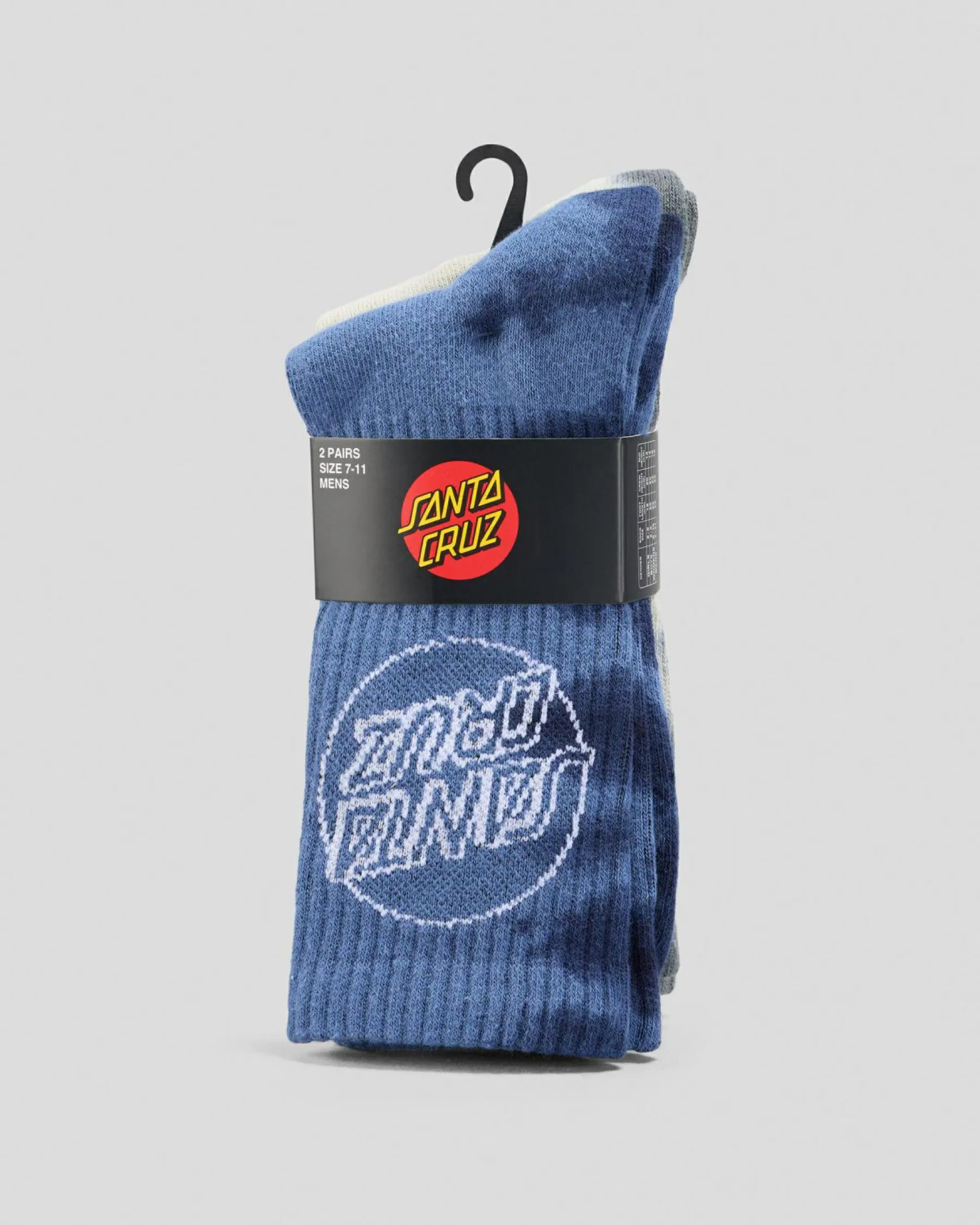 Socks*Santa Cruz Opus Dot Crew Socks 2 Pack Blue Tie Dye/concrete Tie Dye