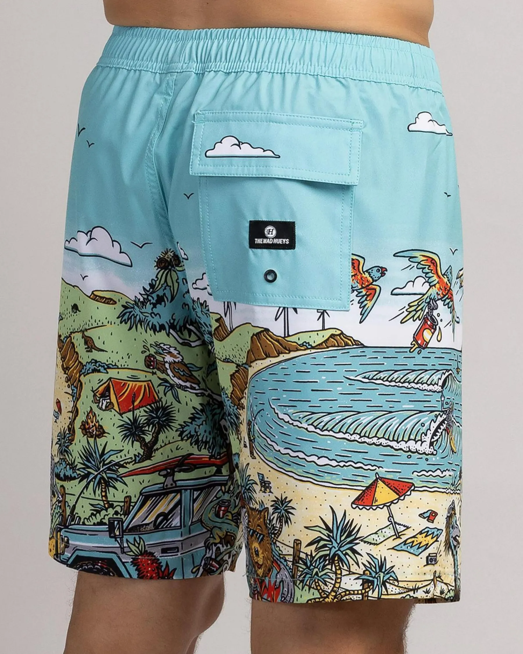 Board Shorts|Shorts & Bottoms*The Mad Hueys Oz Straya Volley Shorts Aqua