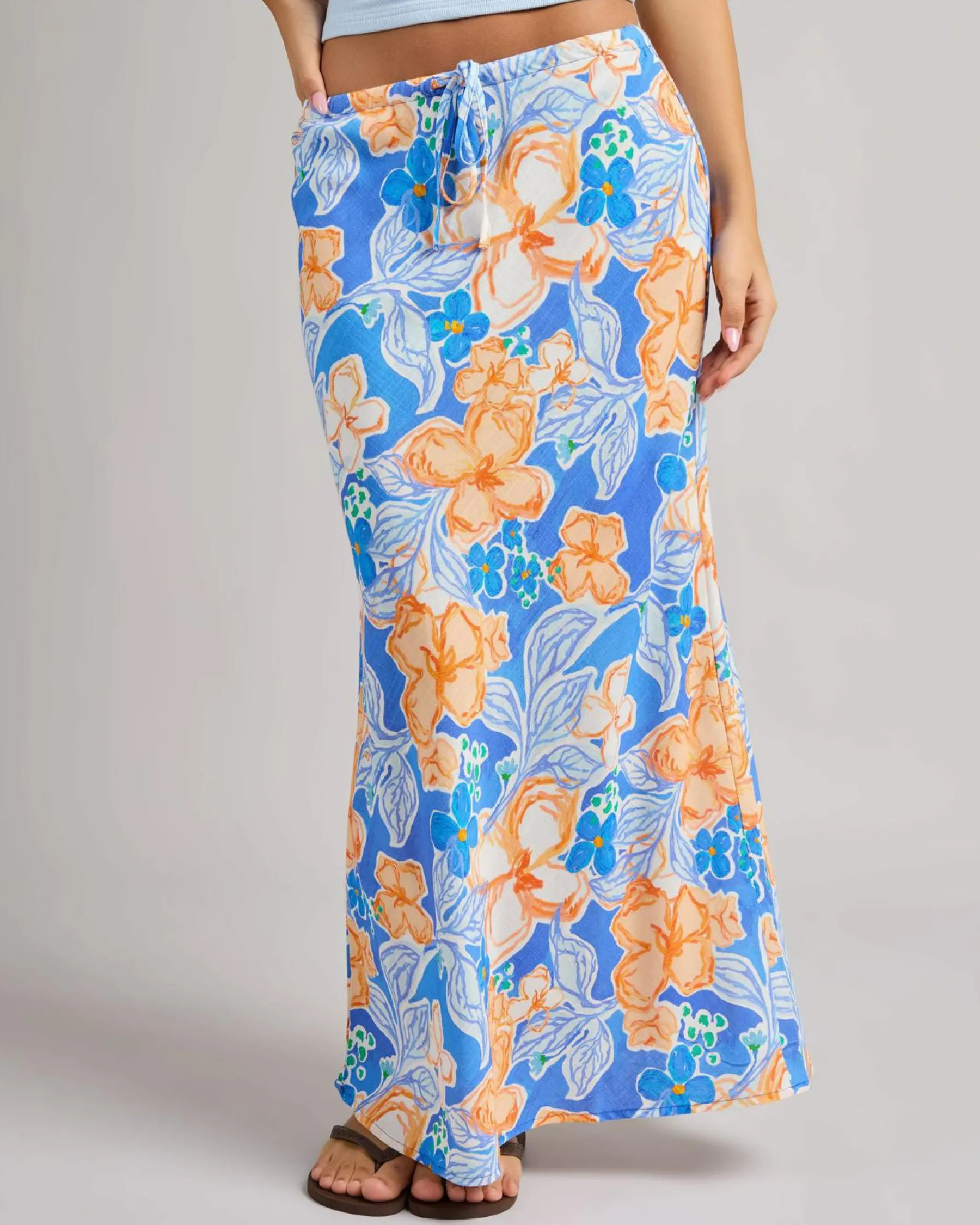 New Paradise Floral Bias Cut Maxi Skirt Women Linen Blend|Bottoms