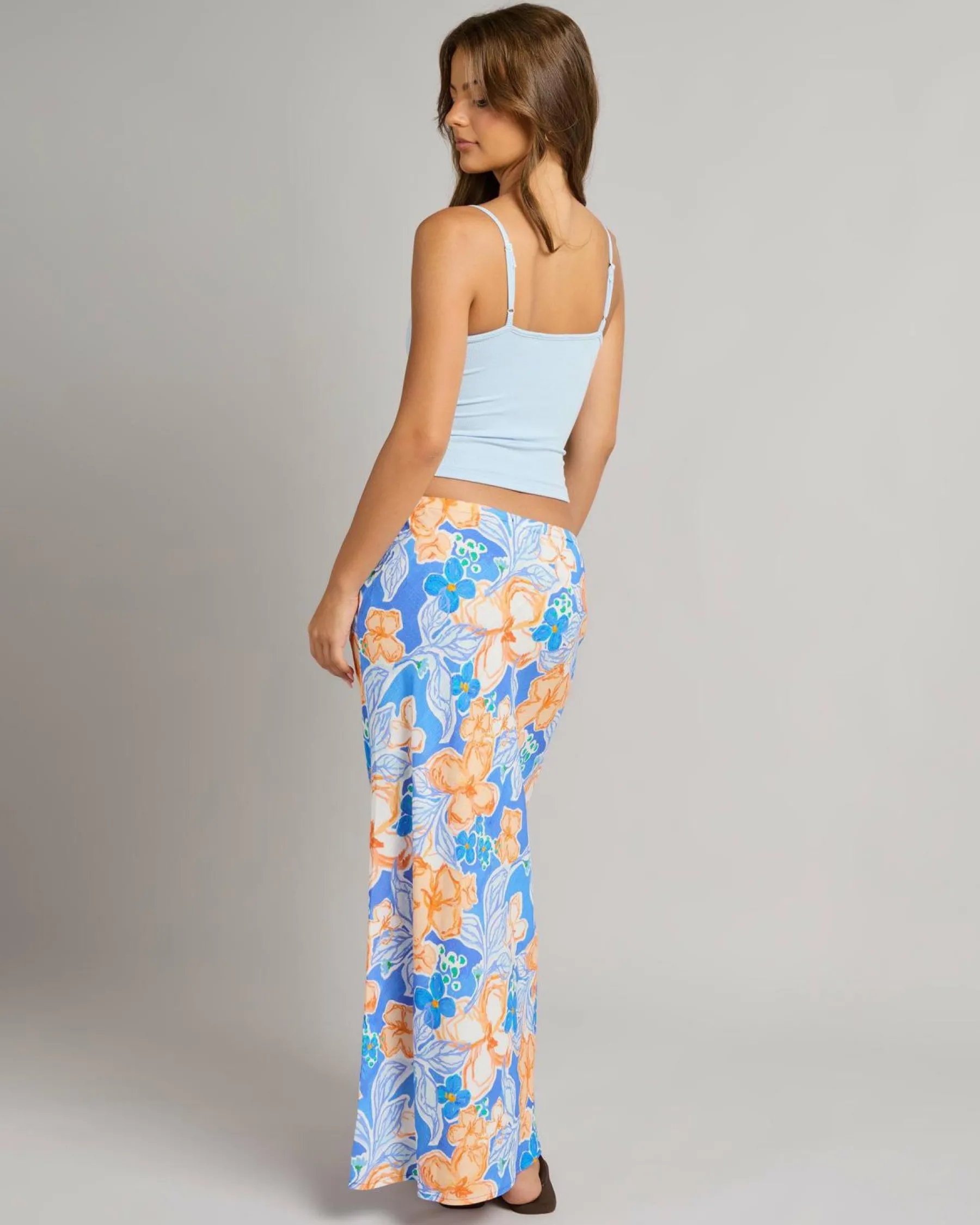 New Paradise Floral Bias Cut Maxi Skirt Women Linen Blend|Bottoms