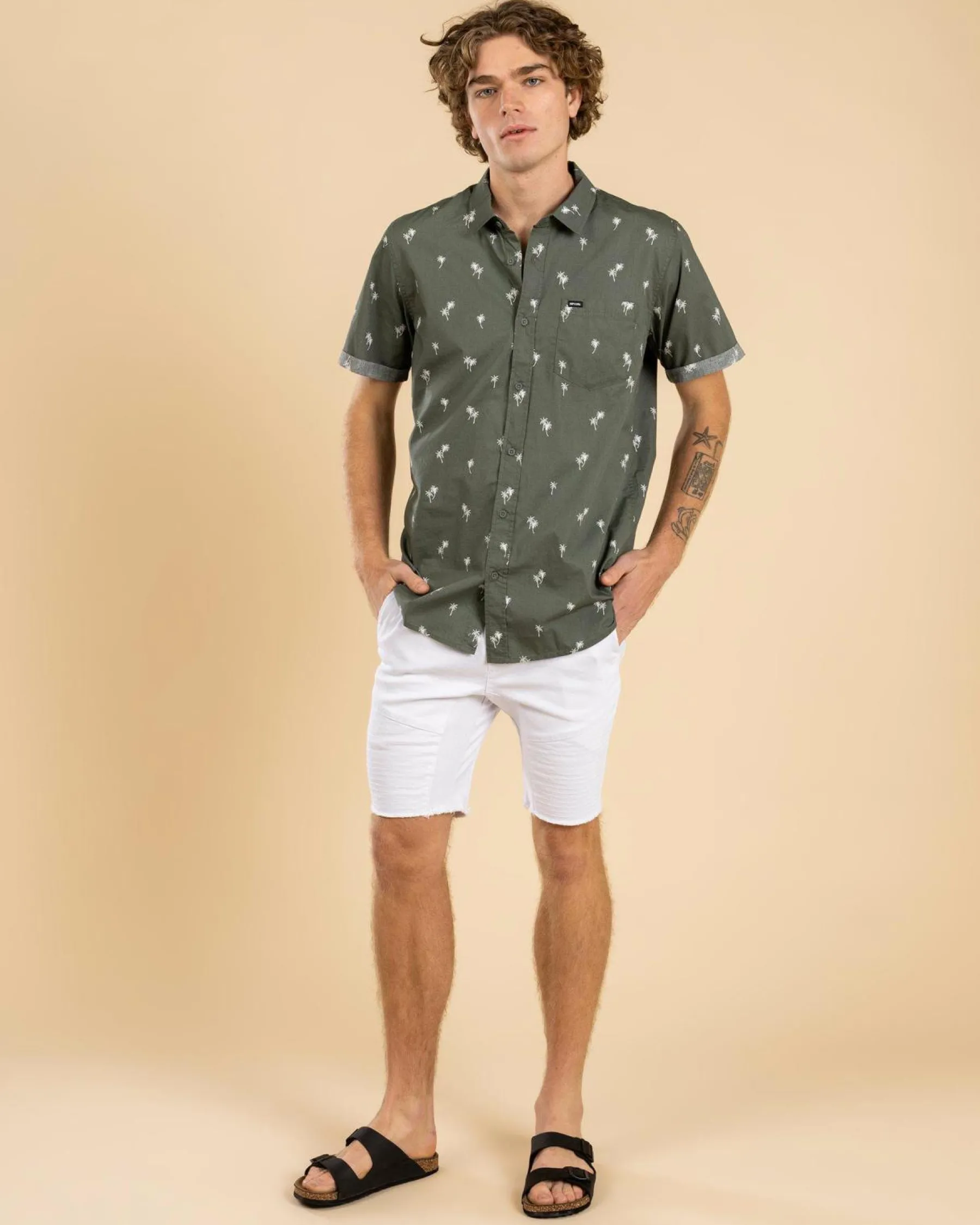 Tops & T-Shirts*Rip Curl Paradise Palms Short Sleeve Shirt Cactus Green