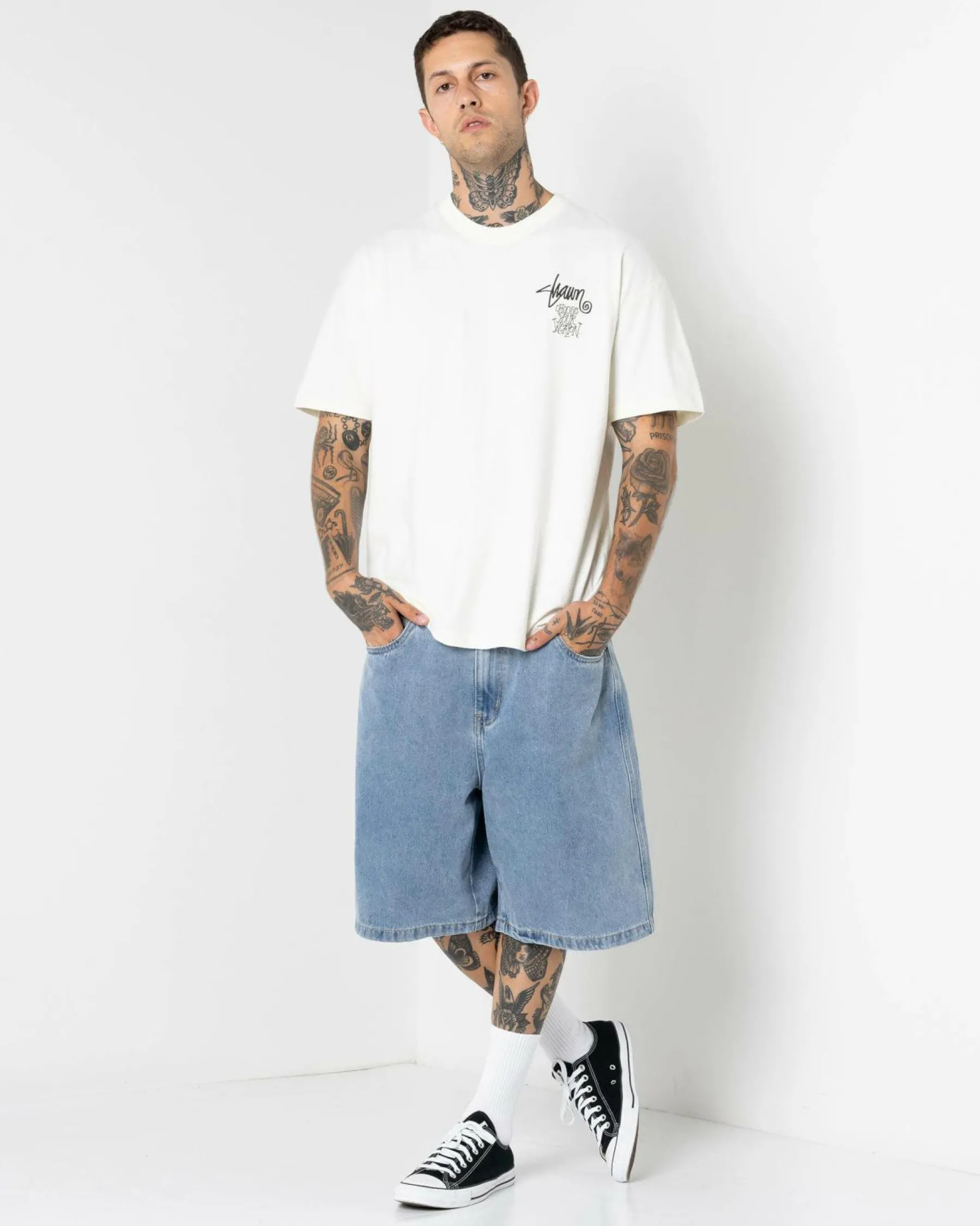Denim|Shorts & Bottoms*S-Double Print Denim Standard Shorts Light Blue