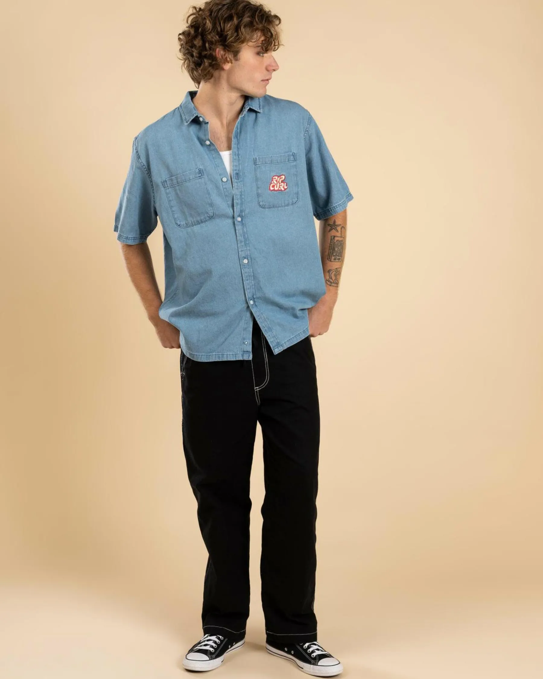 Tops & T-Shirts*Rip Curl Raw Energy Denim Short Sleeve Shirt Blue Wind