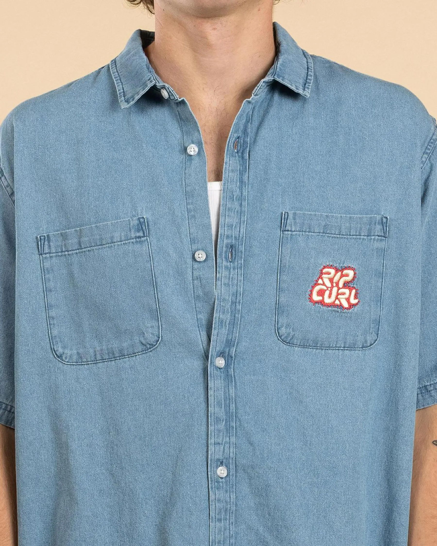 Tops & T-Shirts*Rip Curl Raw Energy Denim Short Sleeve Shirt Blue Wind