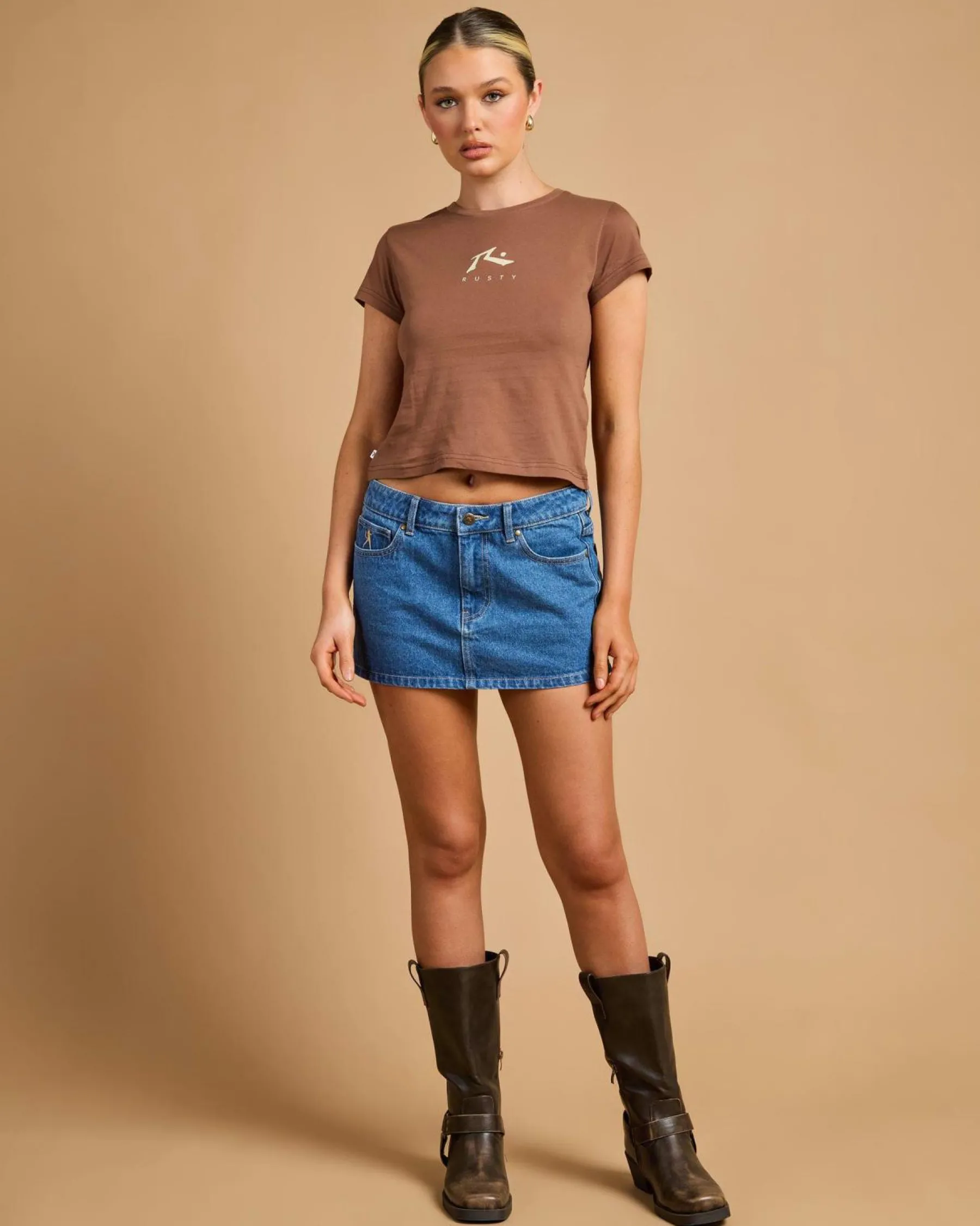 Denim|Bottoms*Rusty Risque` Micro Denim Skirt Middy Blue