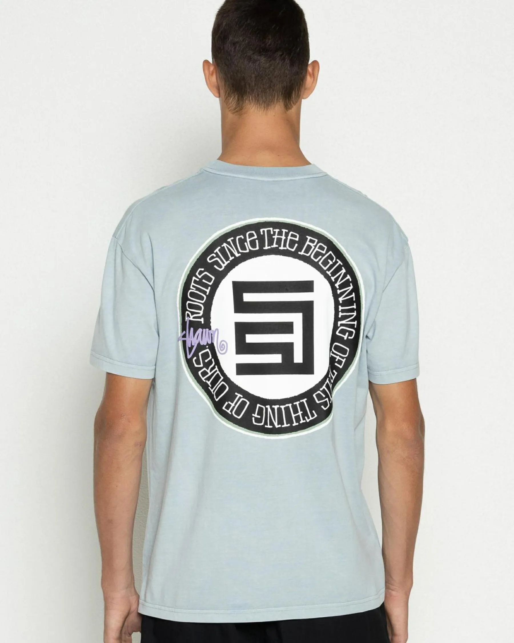 Tops & T-Shirts*S-Double Roots Dot T-Shirt Washed Steel