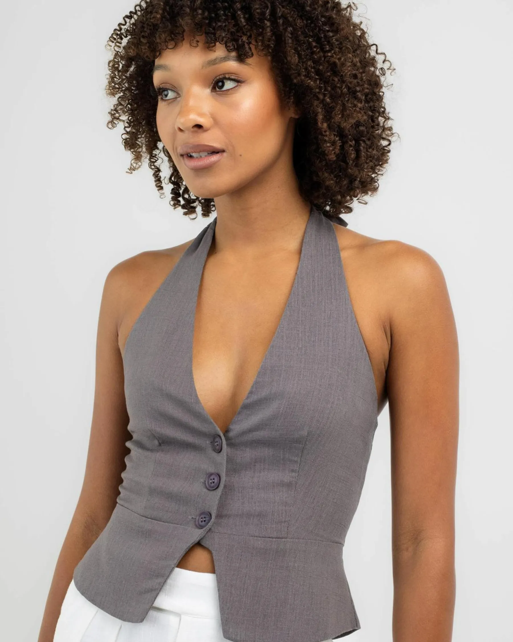 Sets|Linen Blend*Mooloola Saly Vanessa Vest Top Charcoal