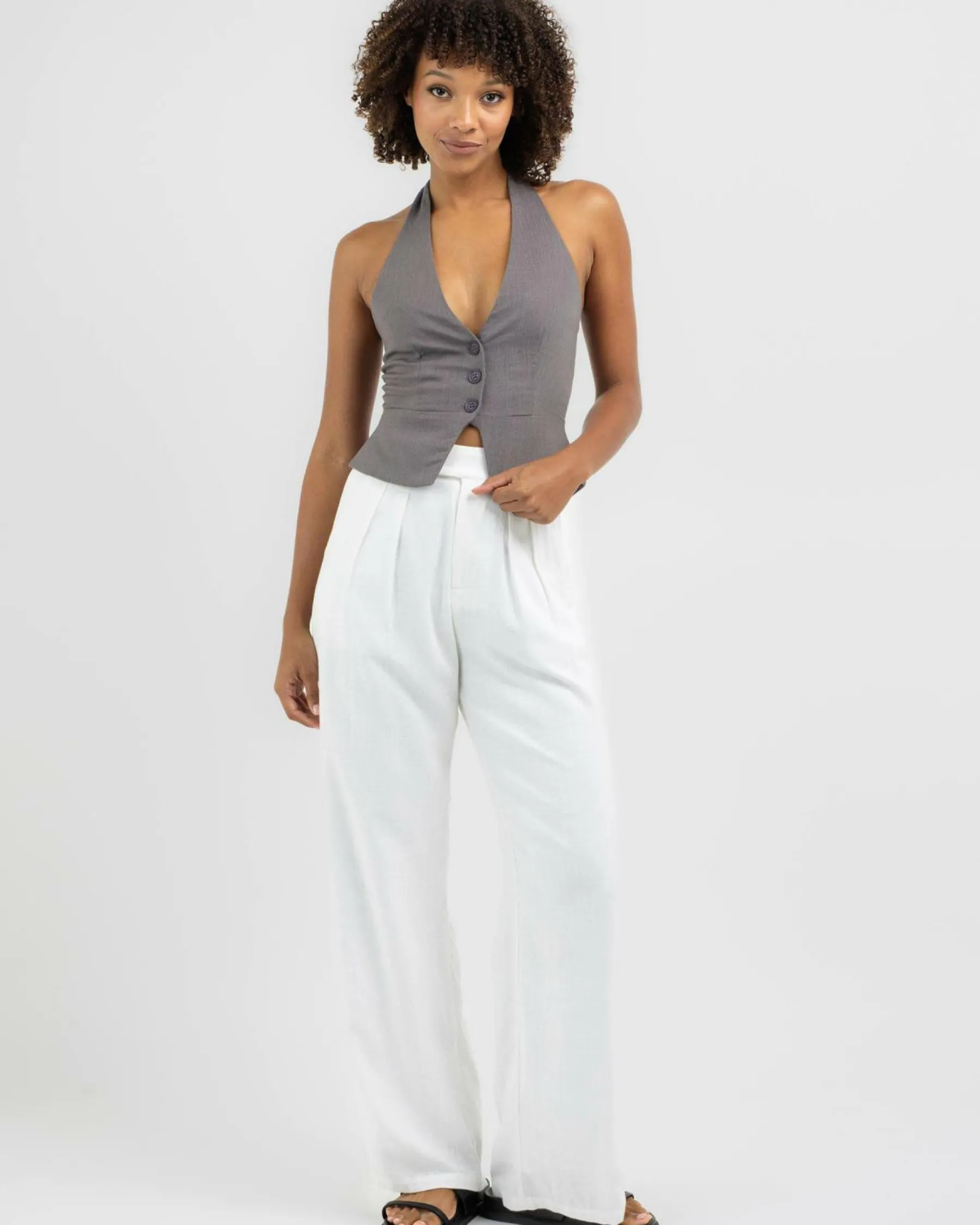 Sets|Linen Blend*Mooloola Saly Vanessa Vest Top Charcoal