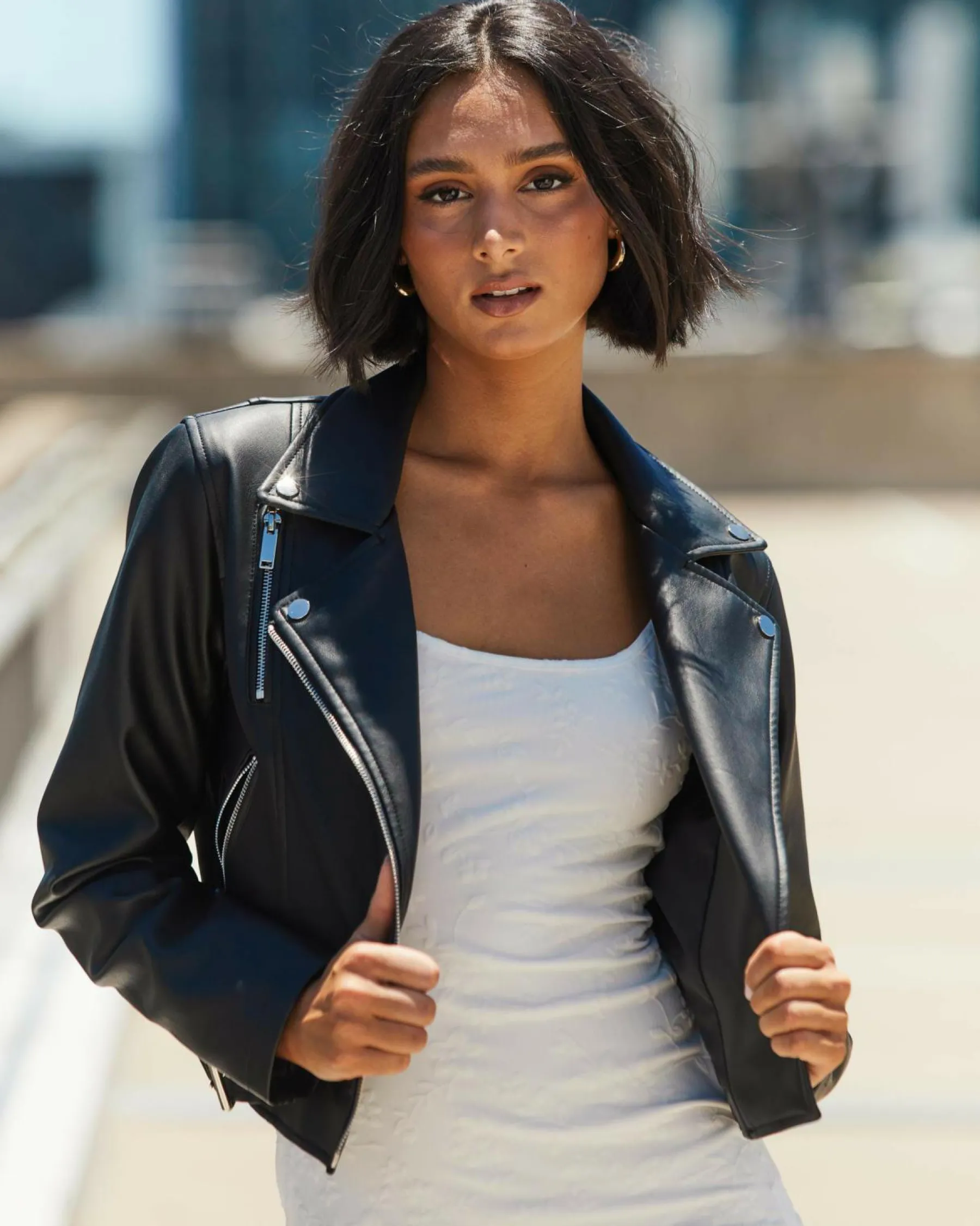 Discount Sandy Faux Leather Jacket Women Jackets & Coats