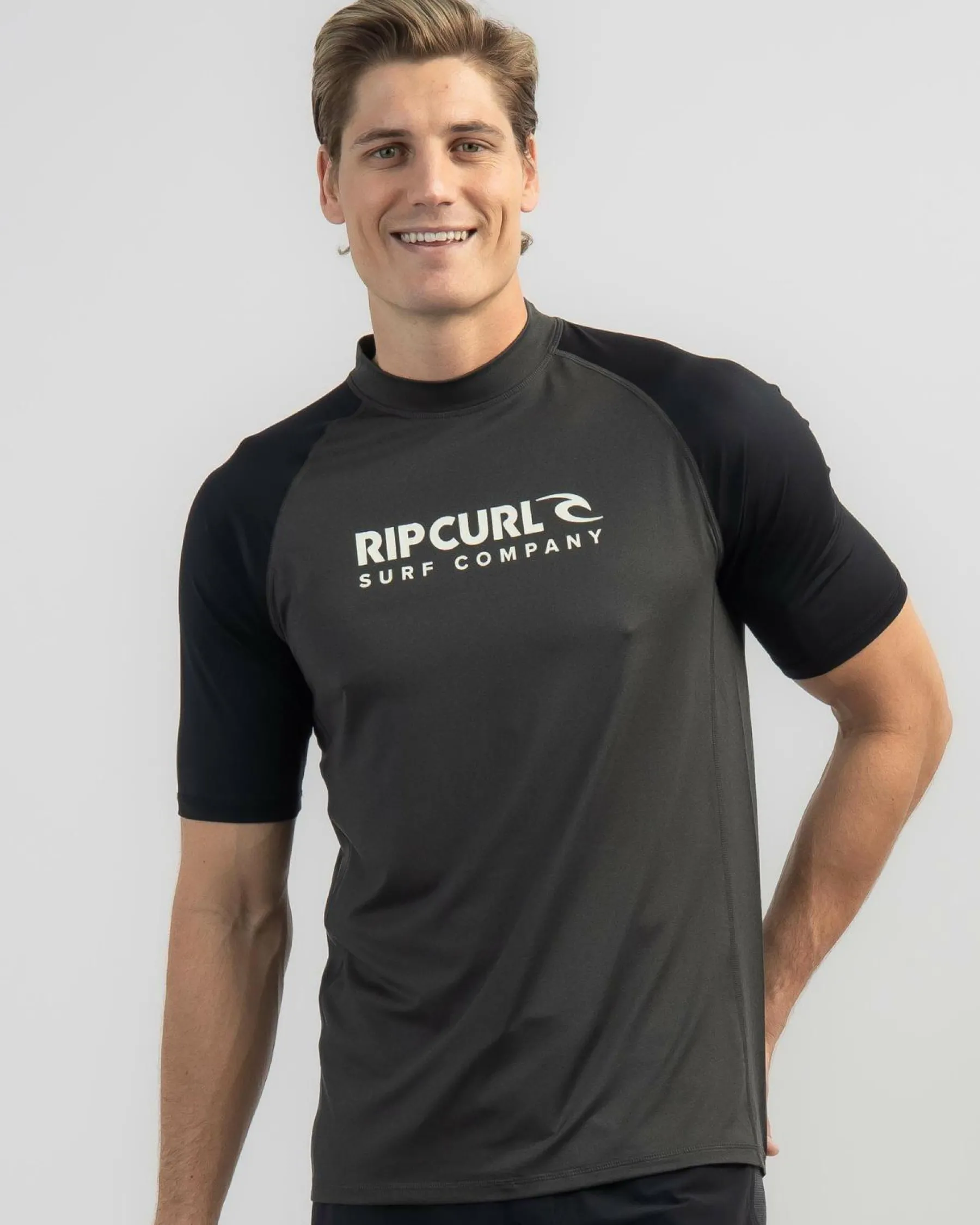 Rashies*Rip Curl Shock UPF Short Sleeve Rash Vest Black Marle