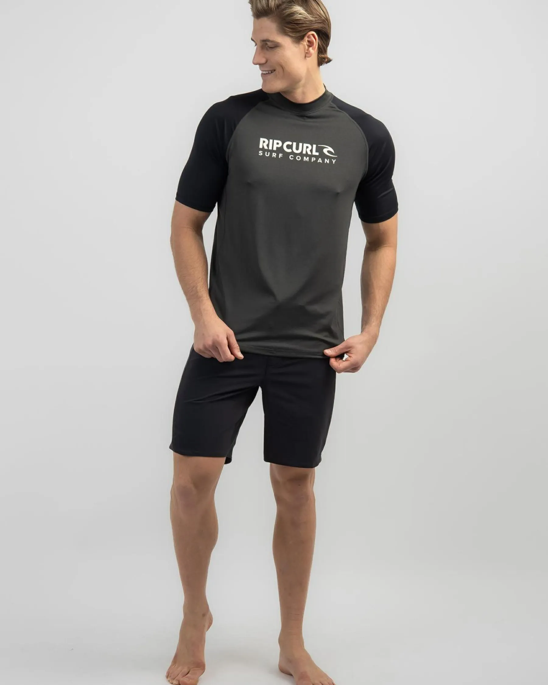 Rashies*Rip Curl Shock UPF Short Sleeve Rash Vest Black Marle