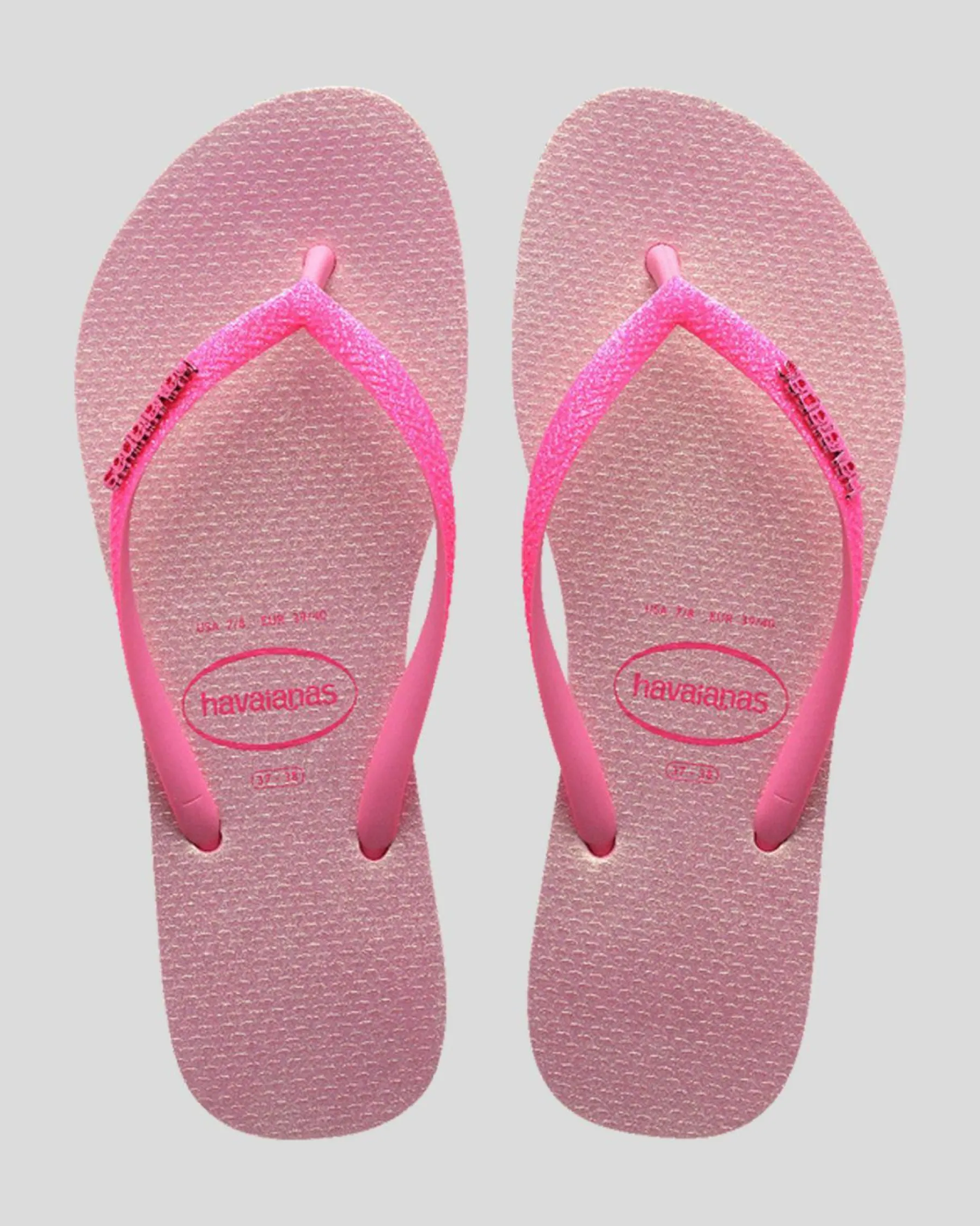 Flip Flops*Havaianas Slim Glitter Iridescent Thongs Pink Lemonade