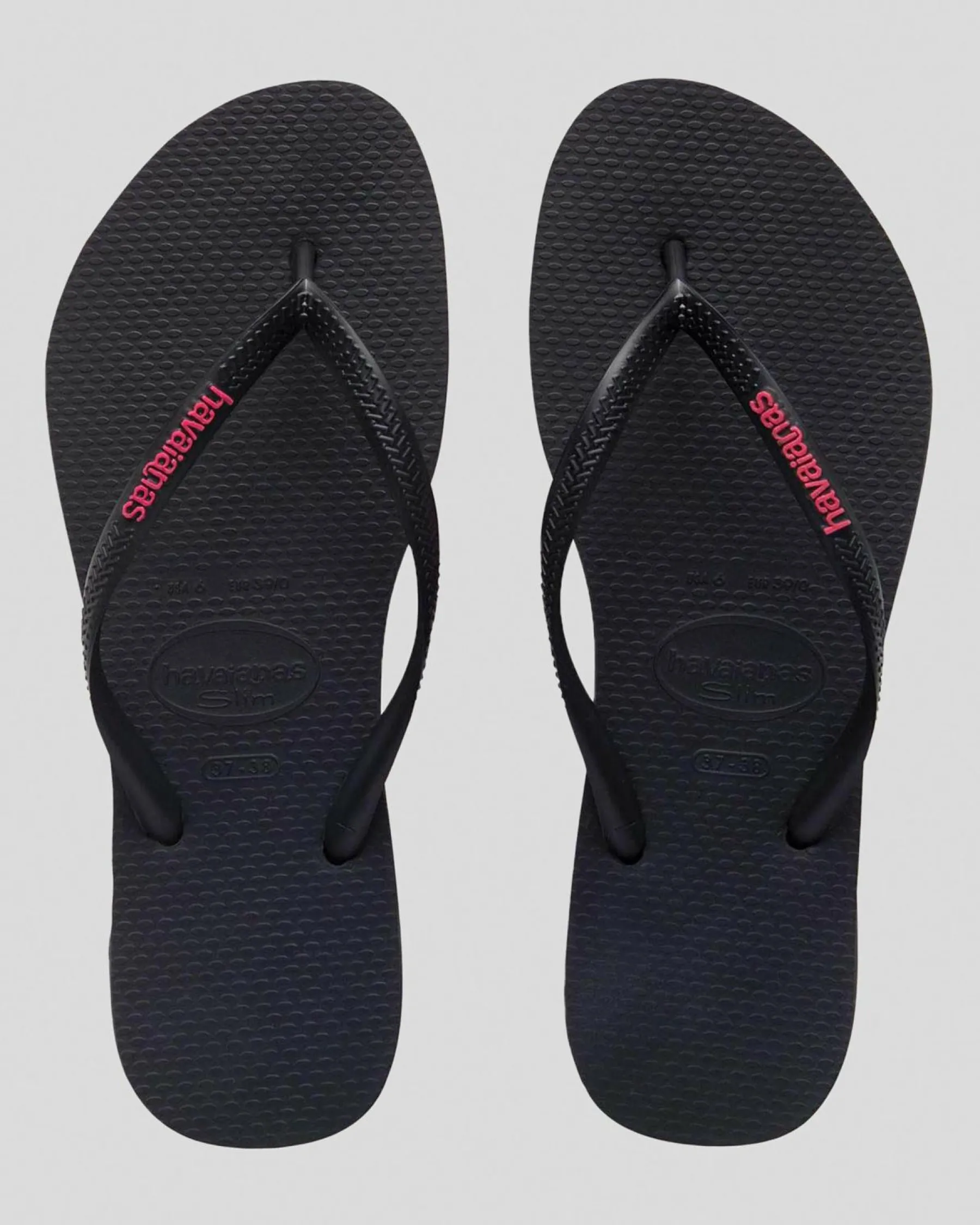 Flip Flops*Havaianas Slim Logo Thongs Black/neon Pink