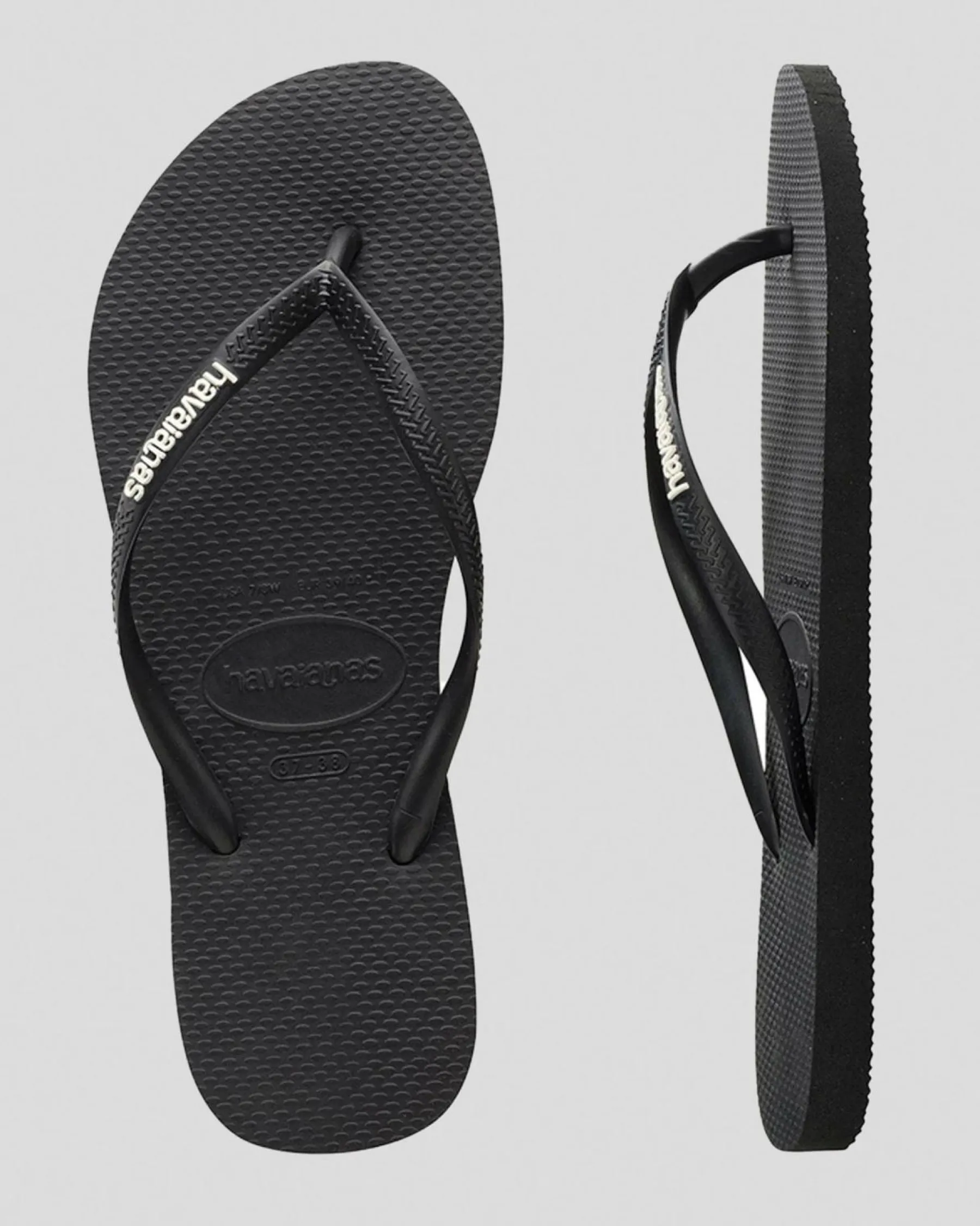Flip Flops*Havaianas Slim Logo Thongs Black/white