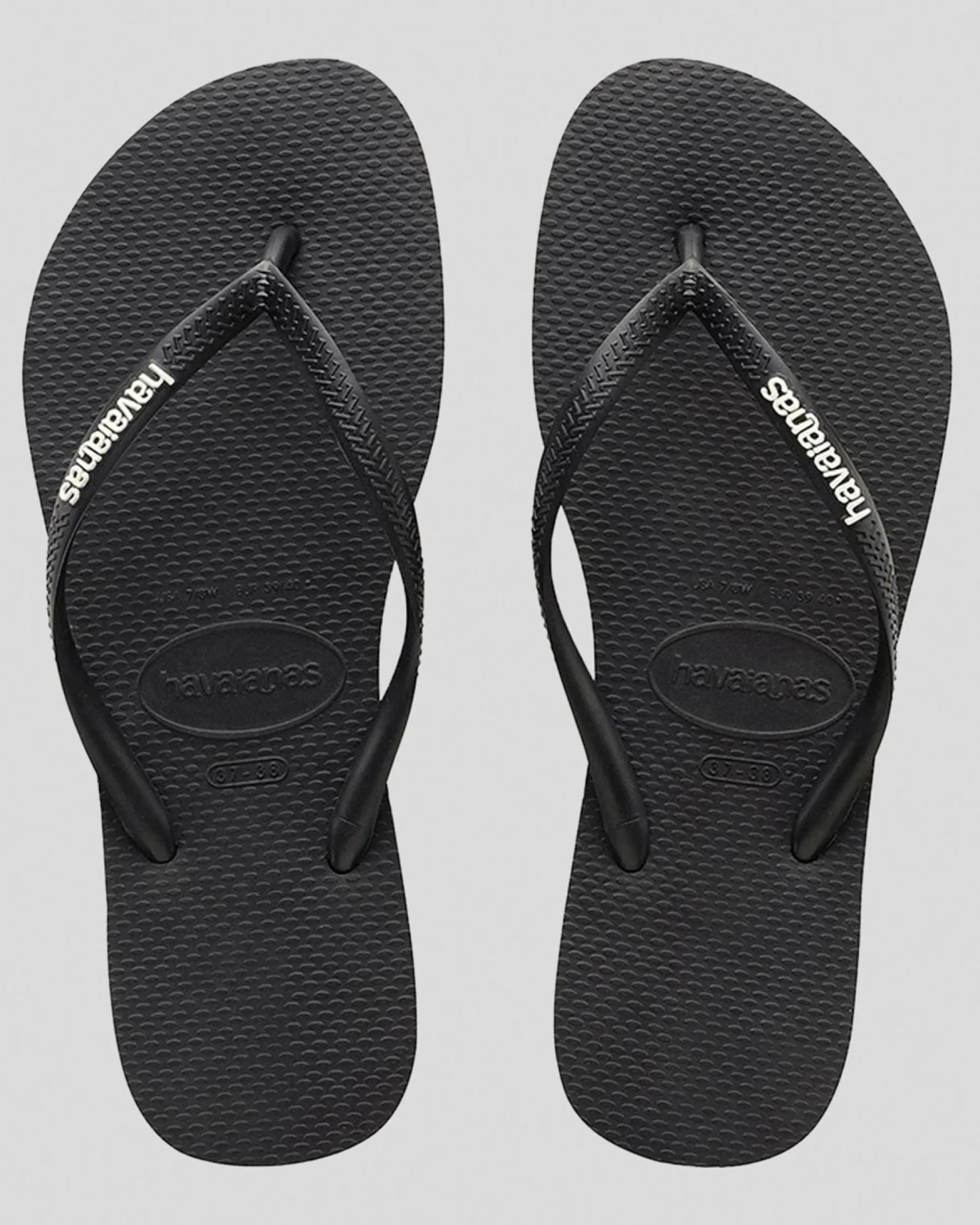 Flip Flops*Havaianas Slim Logo Thongs Black/white