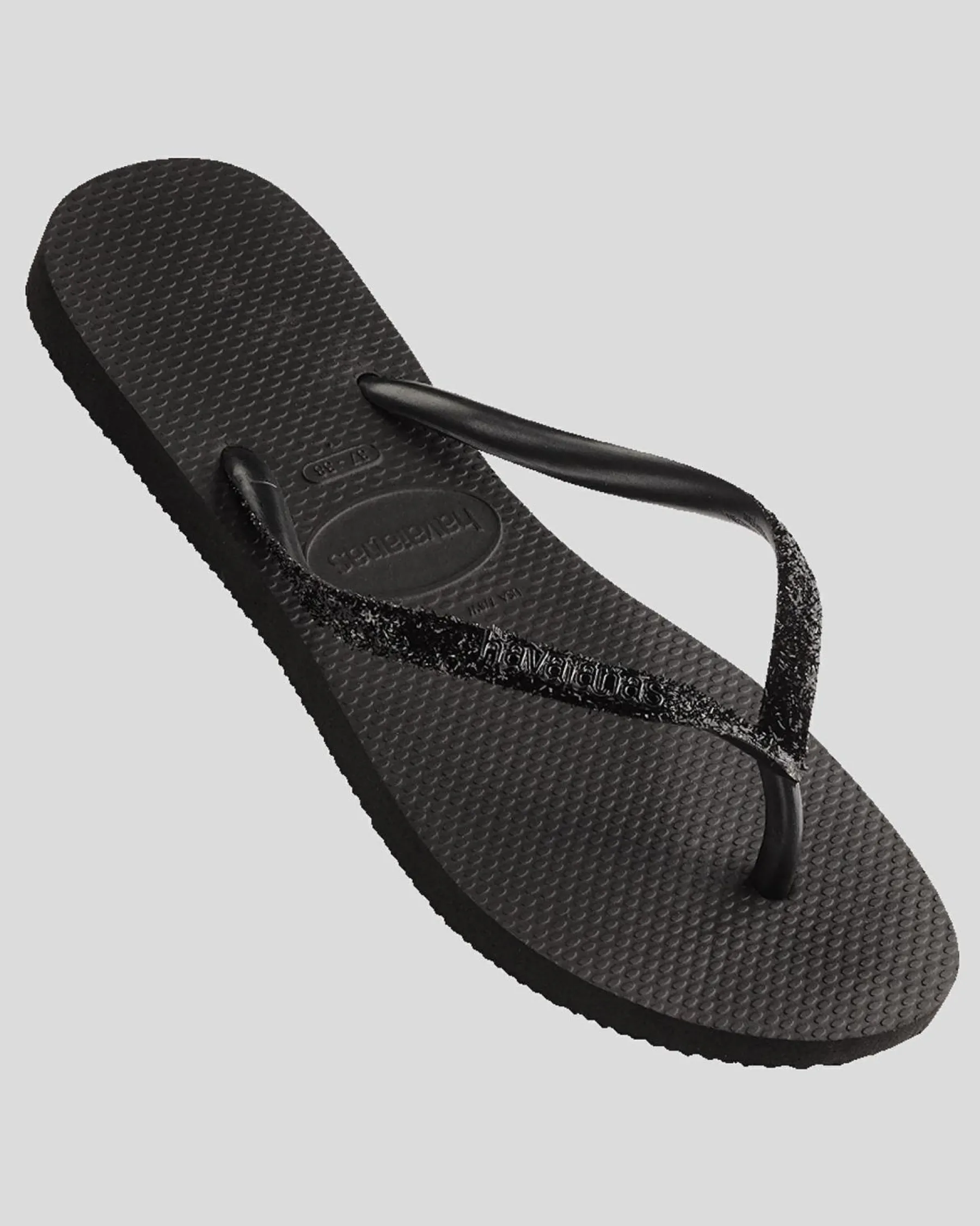 Flip Flops*Havaianas Slim Metal Logo Glitter II Thongs Black/dark Grey