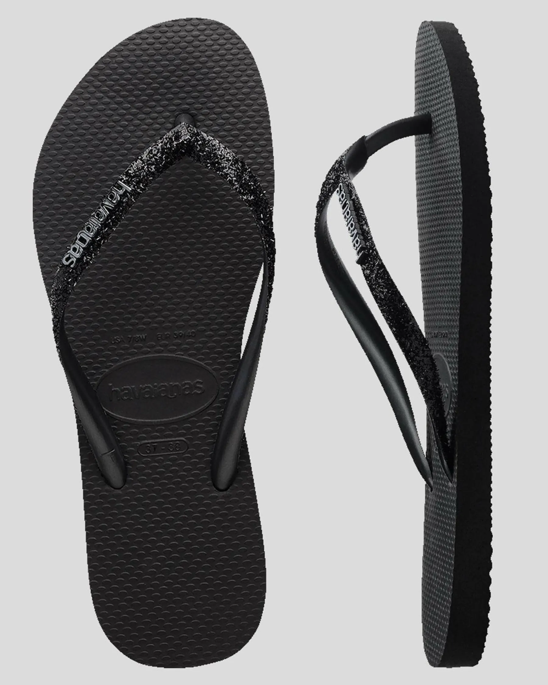 Flip Flops*Havaianas Slim Metal Logo Glitter II Thongs Black/dark Grey