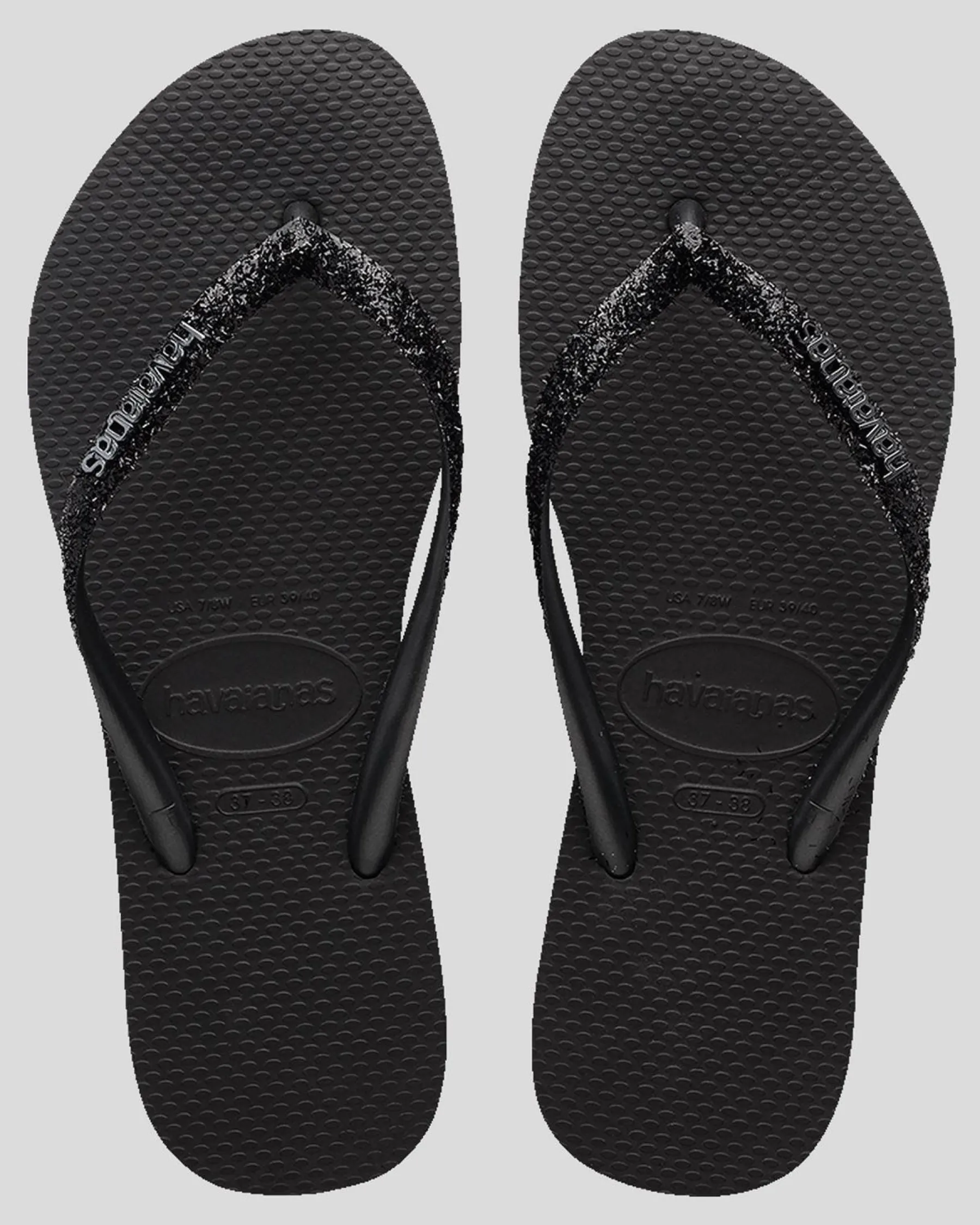 Flip Flops*Havaianas Slim Metal Logo Glitter II Thongs Black/dark Grey